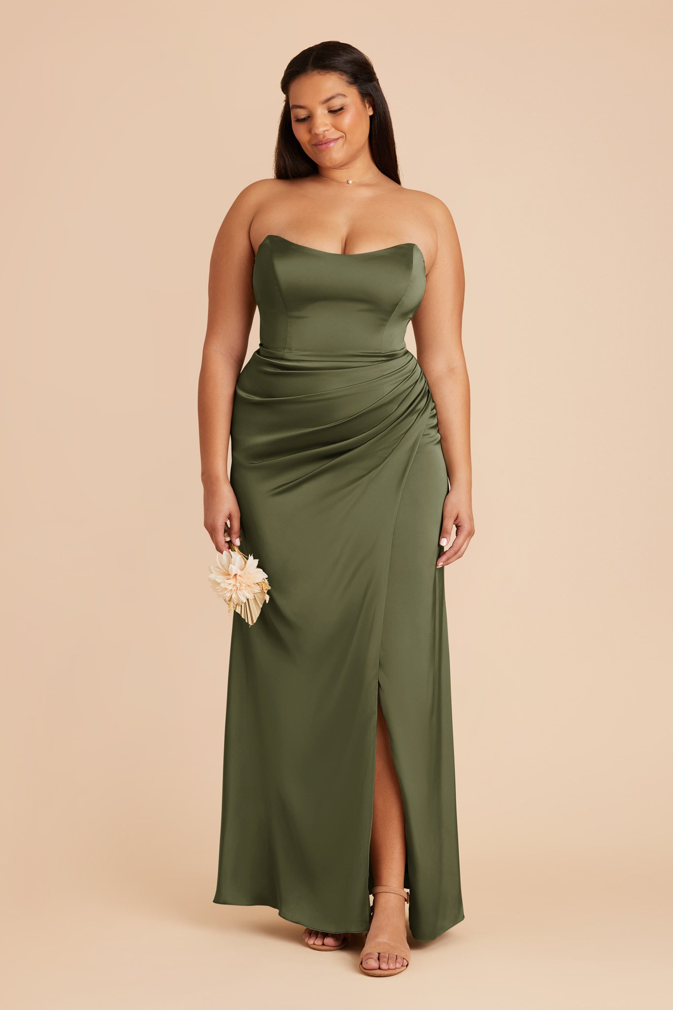 Corset Style Matte Satin Dress with Removable Straps | Anne