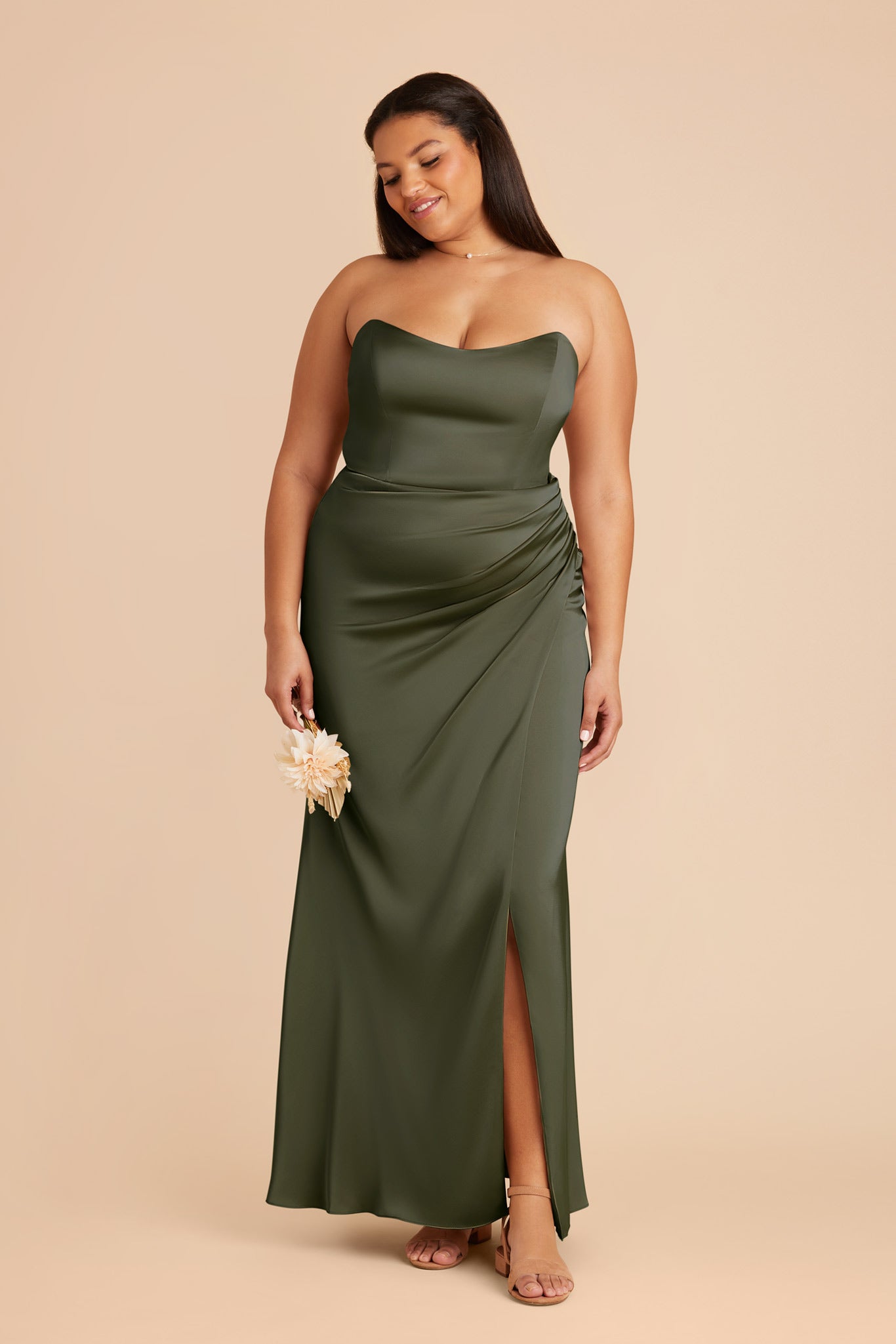 Corset Style Matte Satin Dress with Removable Straps | Anne