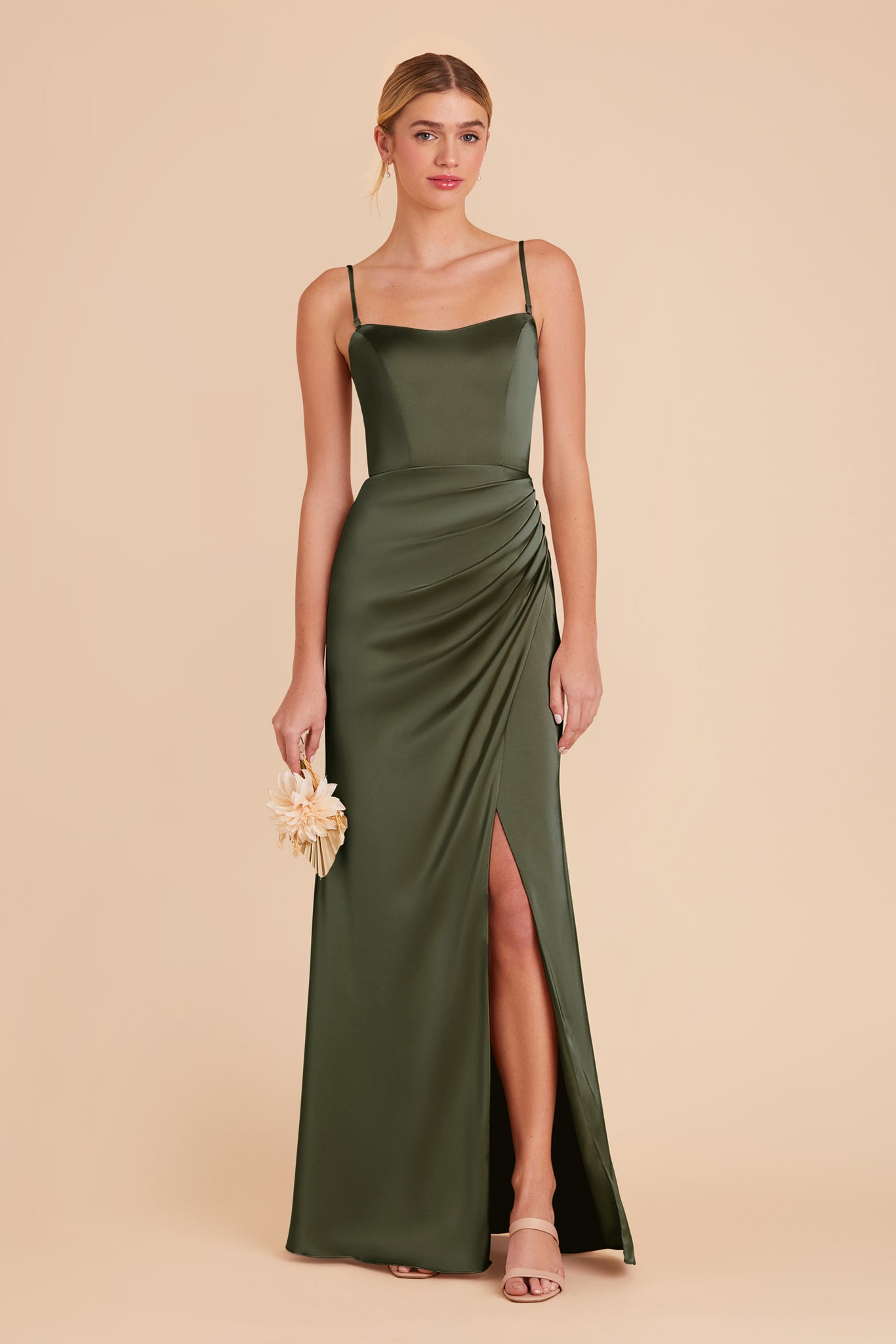 Corset Style Matte Satin Dress with Removable Straps | Anne