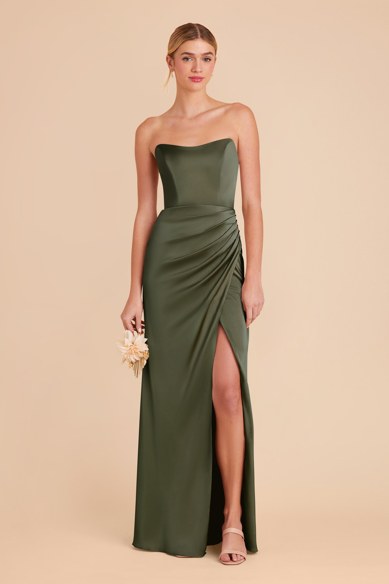 Corset Style Matte Satin Dress with Removable Straps | Anne