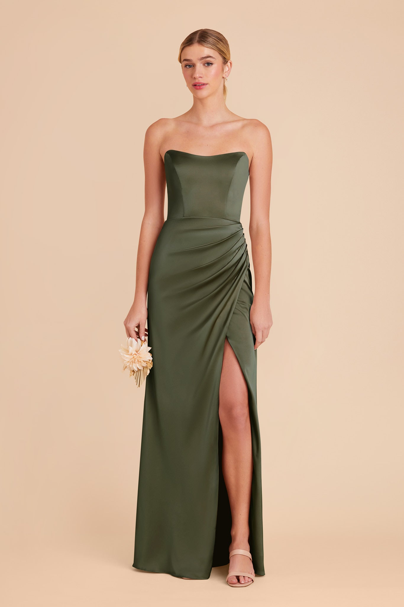 Corset Style Matte Satin Dress with Removable Straps | Anne