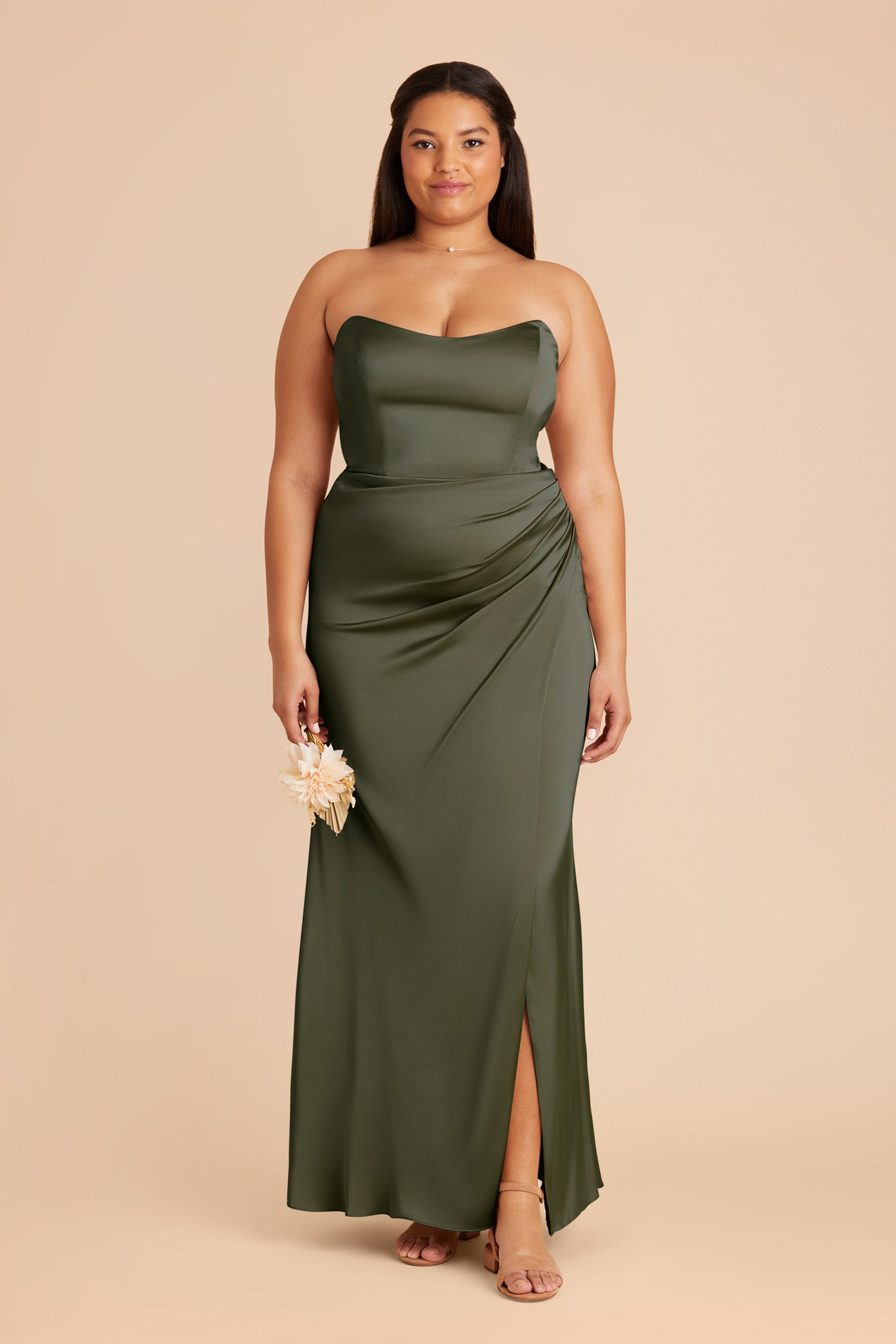 Corset Style Matte Satin Dress with Removable Straps | Anne