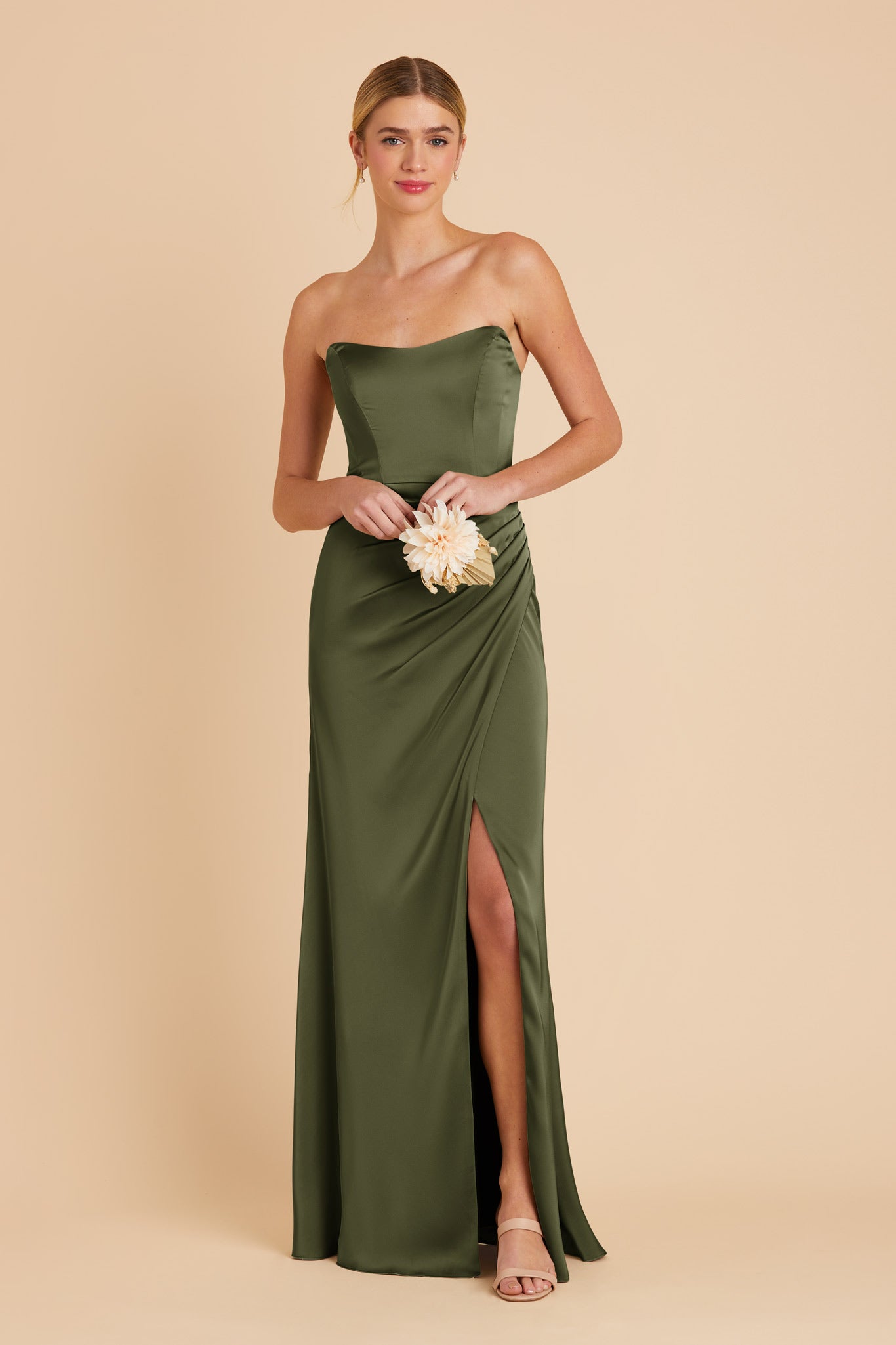 Corset Style Matte Satin Dress with Removable Straps | Anne