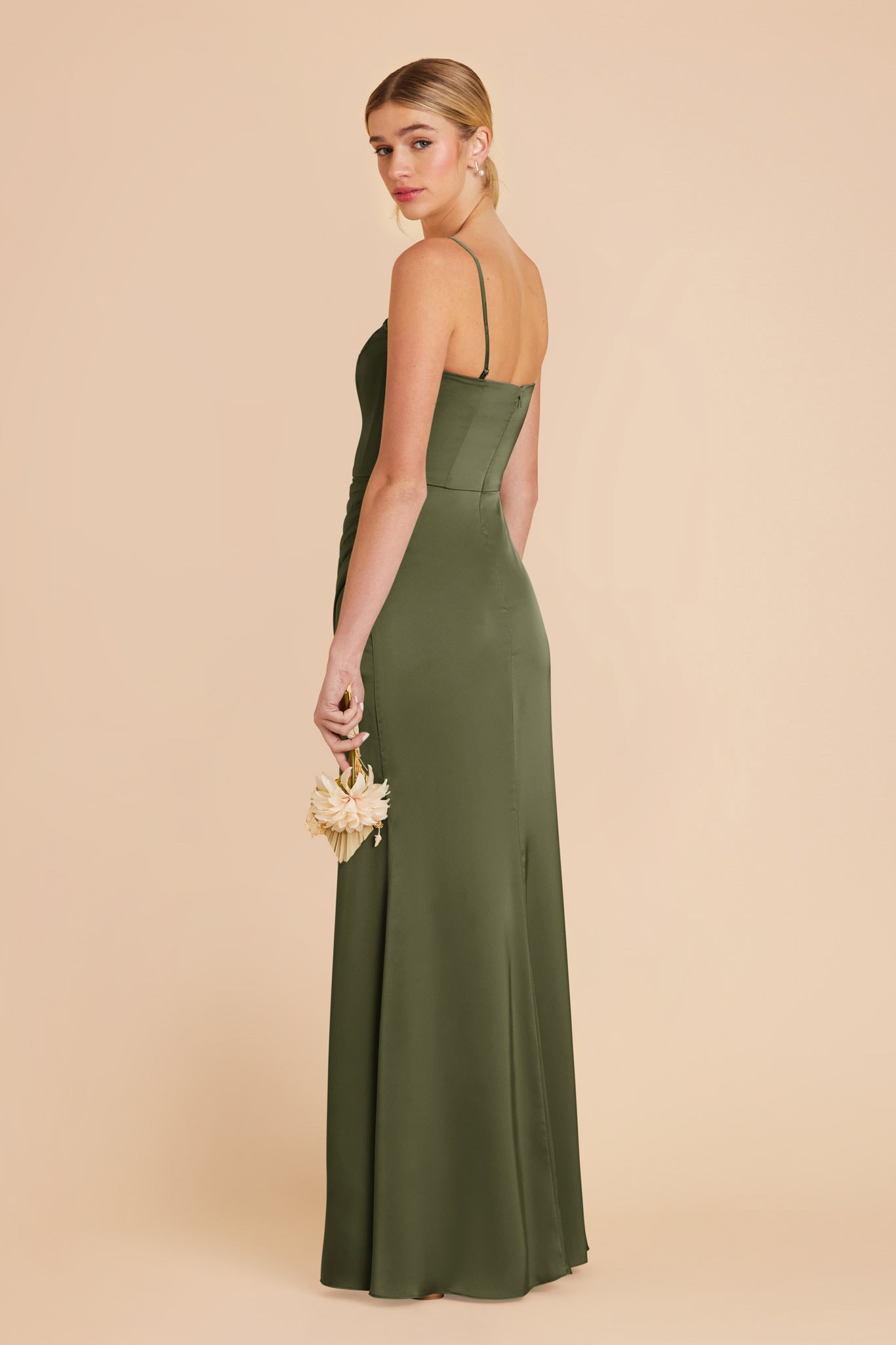 Corset Style Matte Satin Dress with Removable Straps | Anne