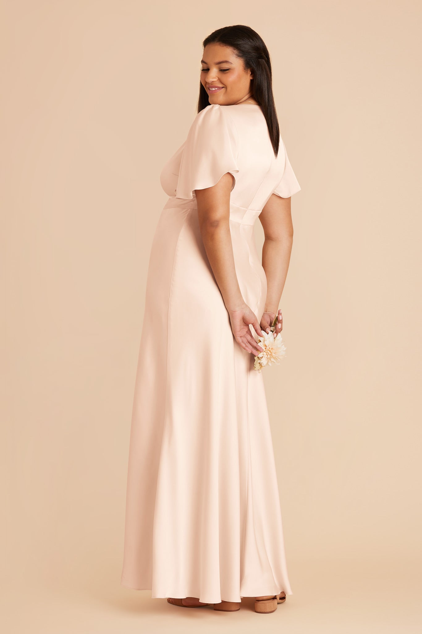 Champagne Bridesmaid Dress with High Slit & Flutter Sleeves | Marni