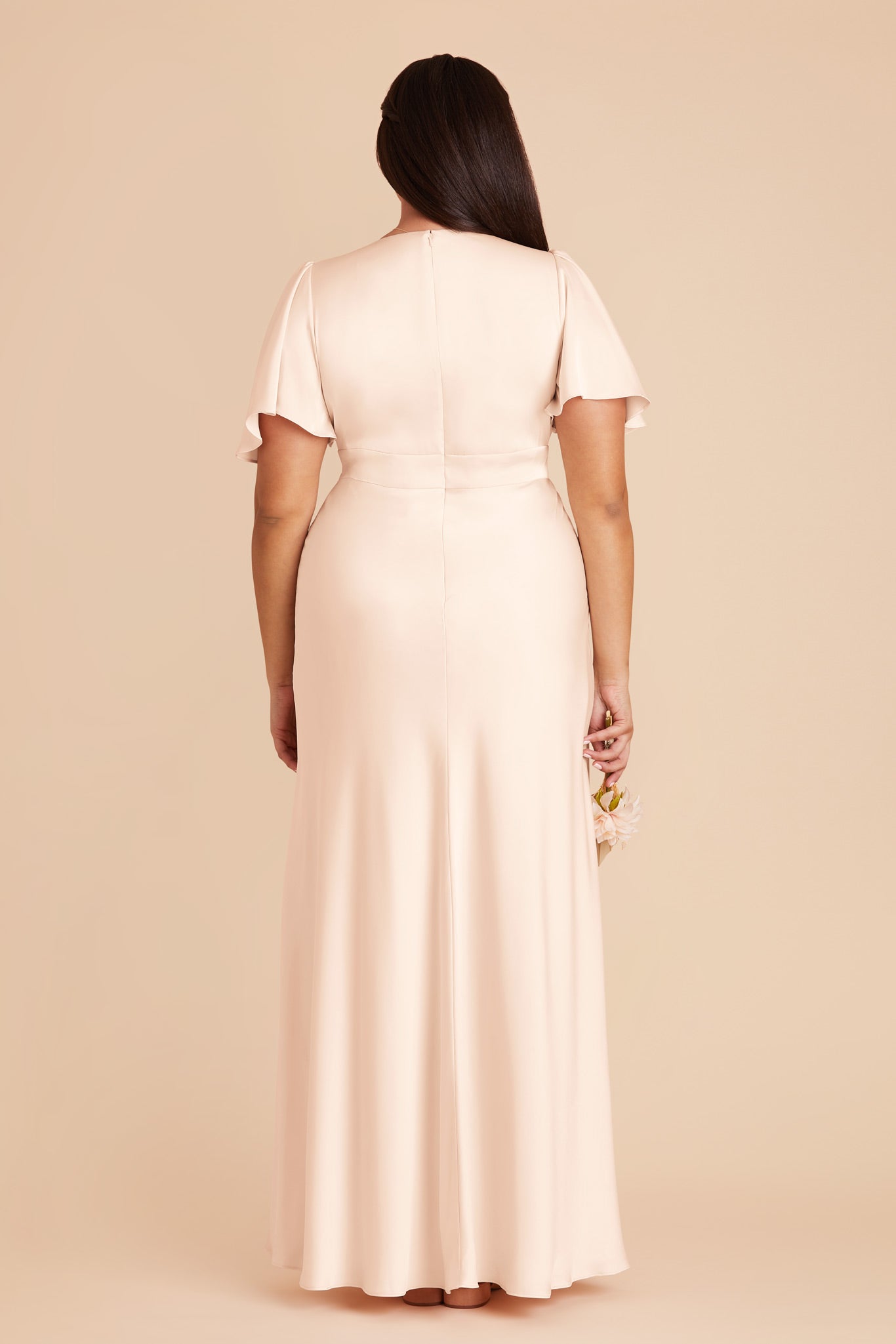 Champagne Bridesmaid Dress with High Slit & Flutter Sleeves | Marni