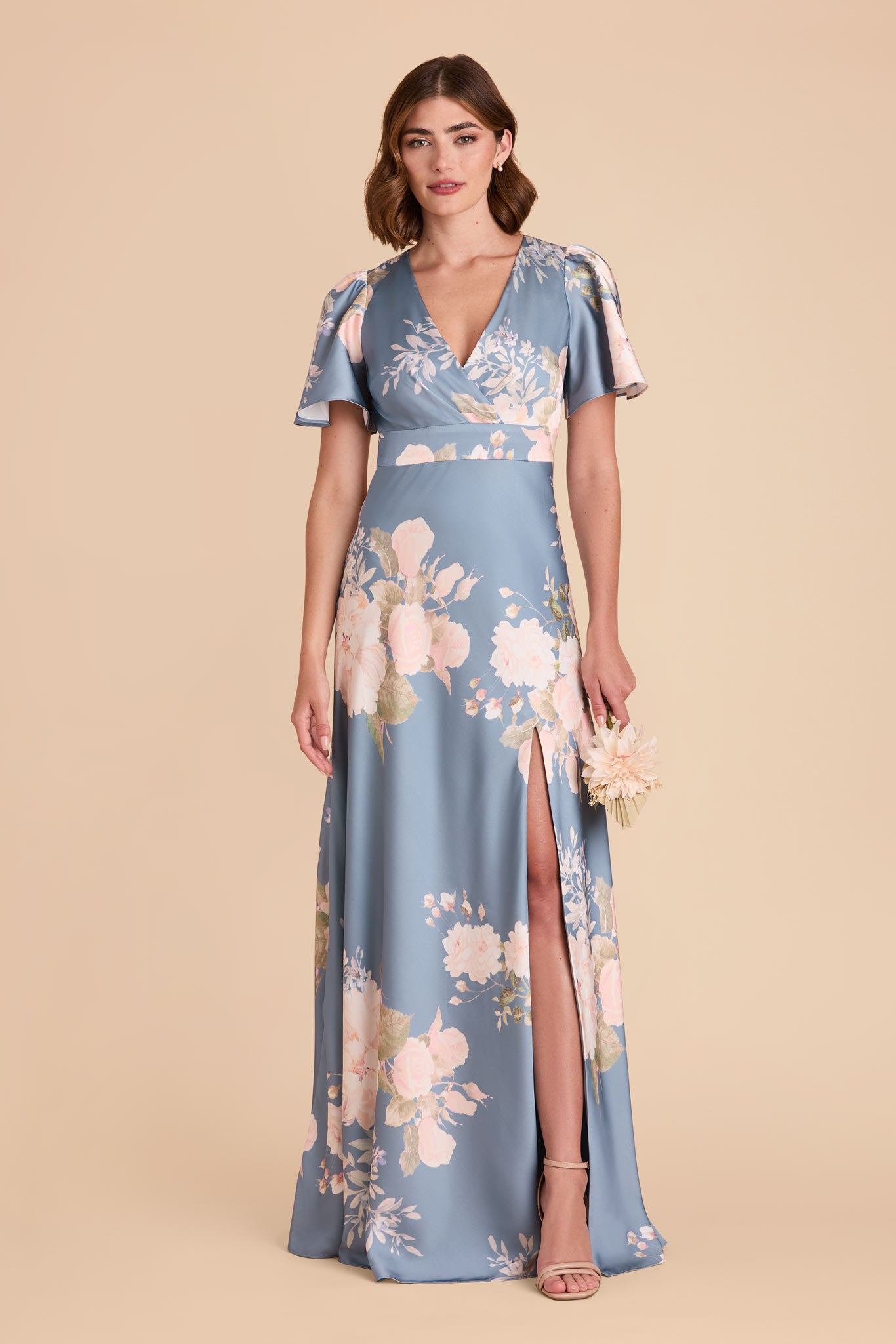 Ethereal A-Line Bridesmaid Dress with High Slit & Flutter Sleeves | Marni
