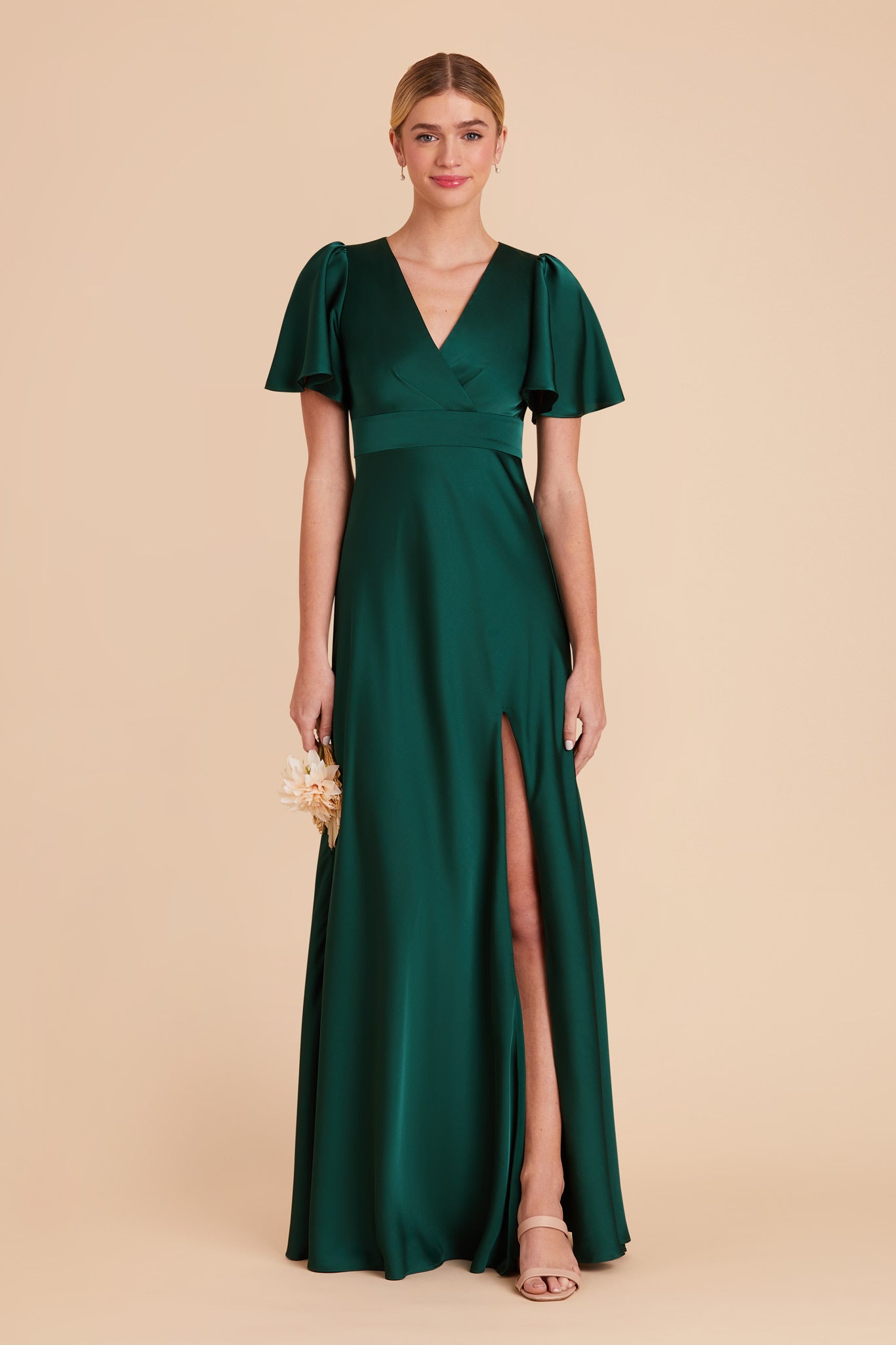 Emerald Green A-Line Bridesmaid Dress with Flutter Sleeves | Marni