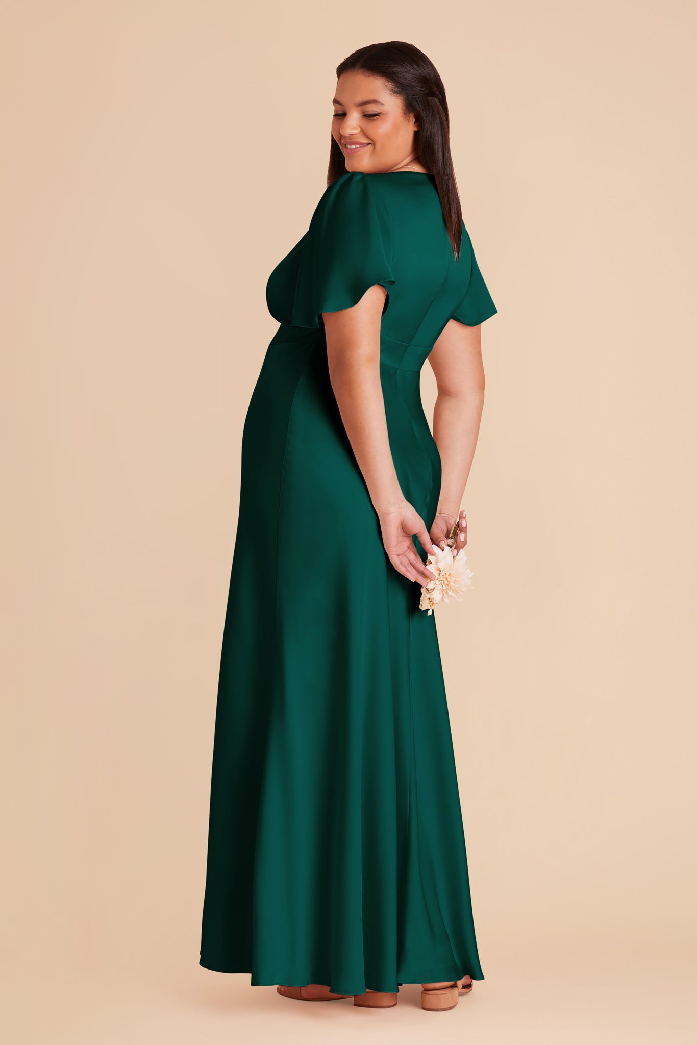 Emerald Green A-Line Bridesmaid Dress with Flutter Sleeves | Marni