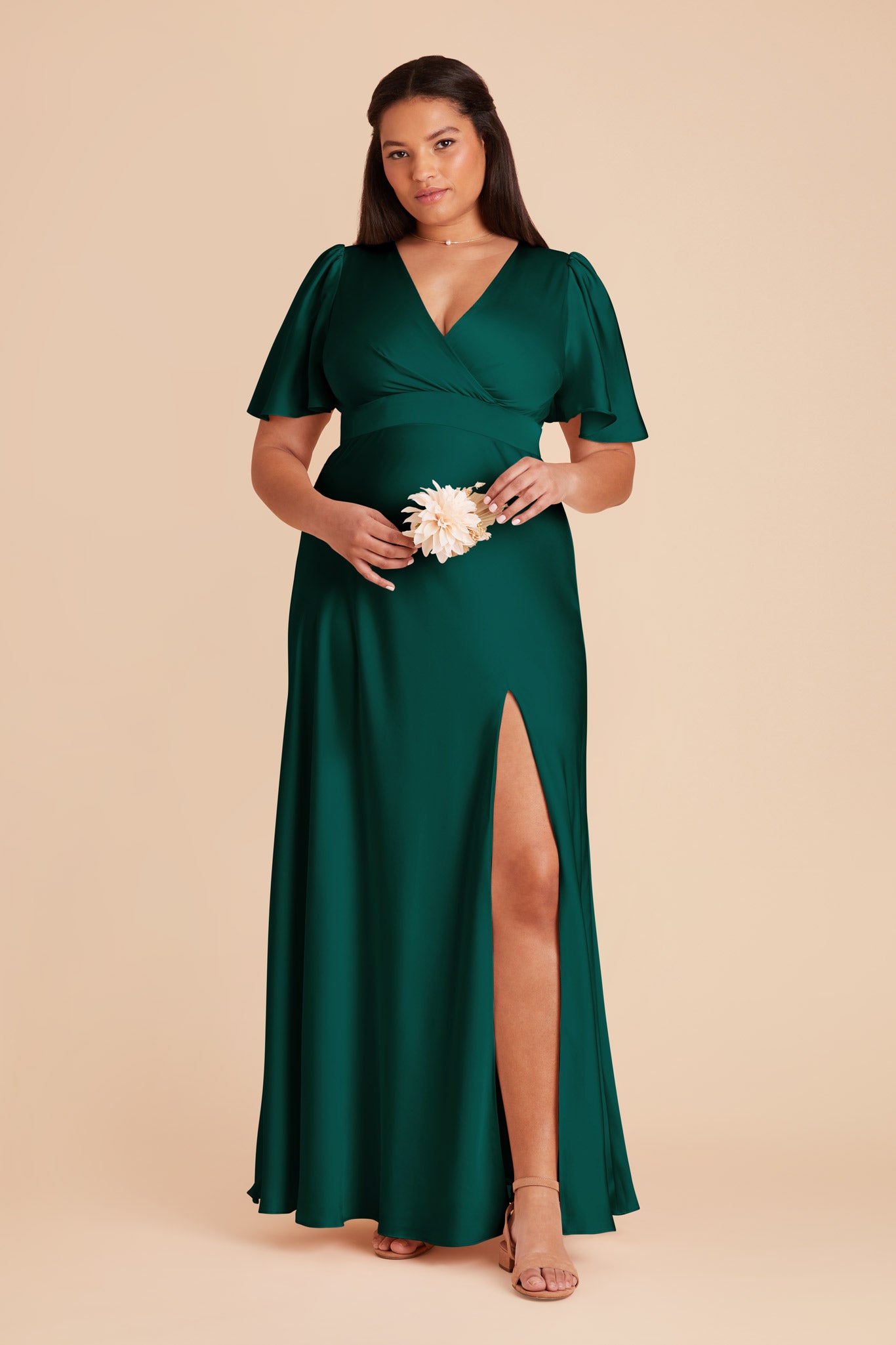 Emerald Green A-Line Bridesmaid Dress with Flutter Sleeves | Marni