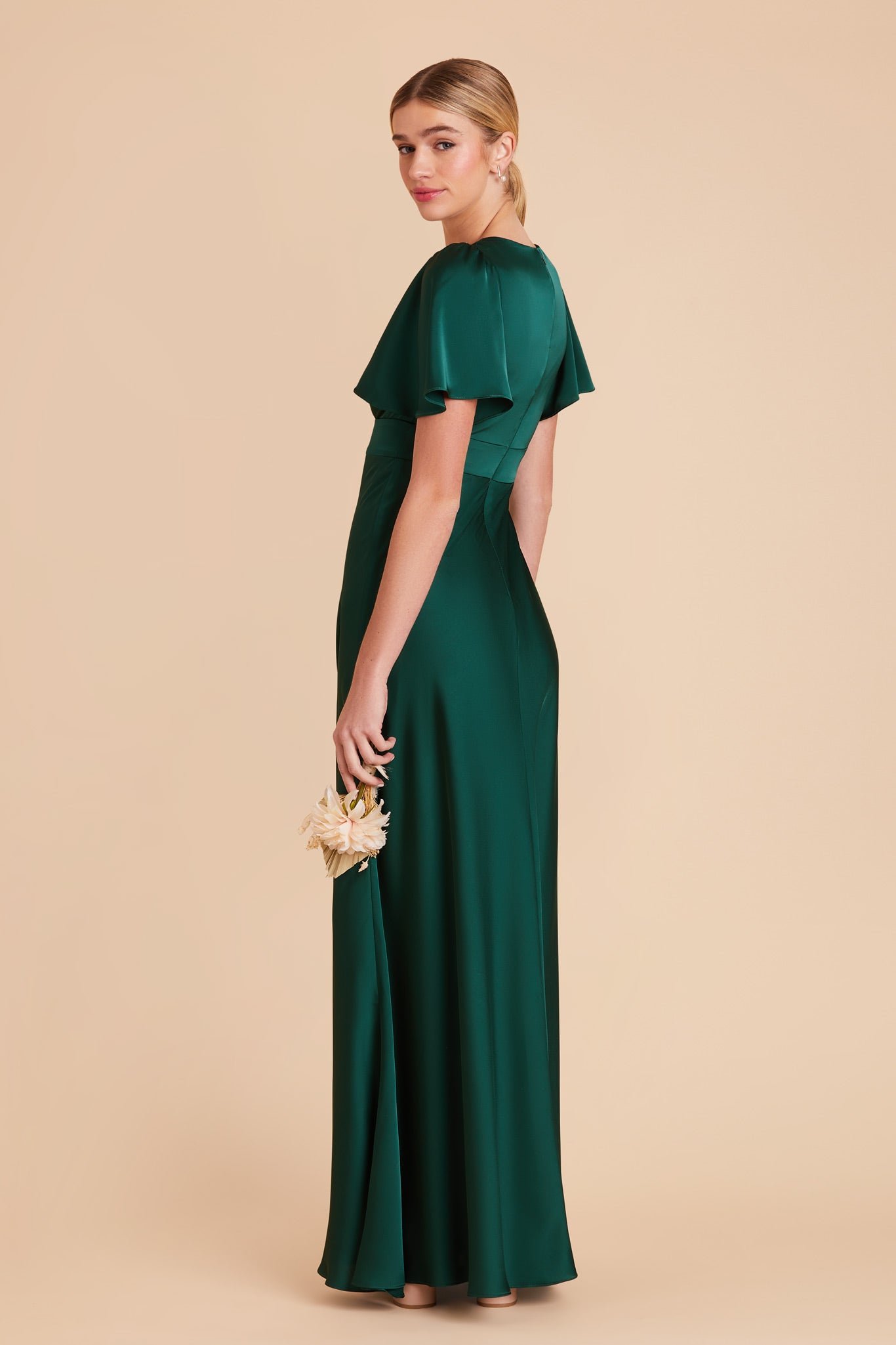 Emerald Green A-Line Bridesmaid Dress with Flutter Sleeves | Marni