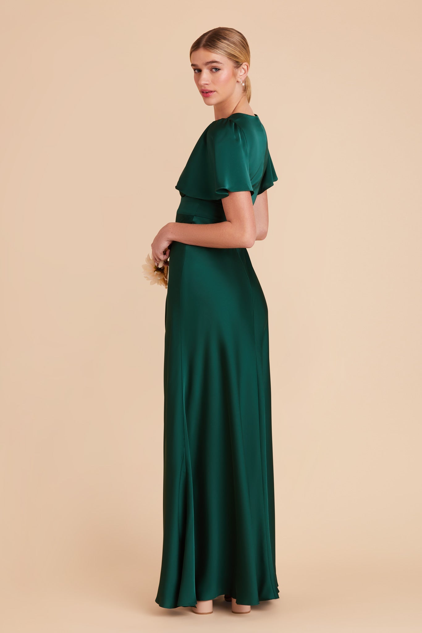 Emerald Green A-Line Bridesmaid Dress with Flutter Sleeves | Marni