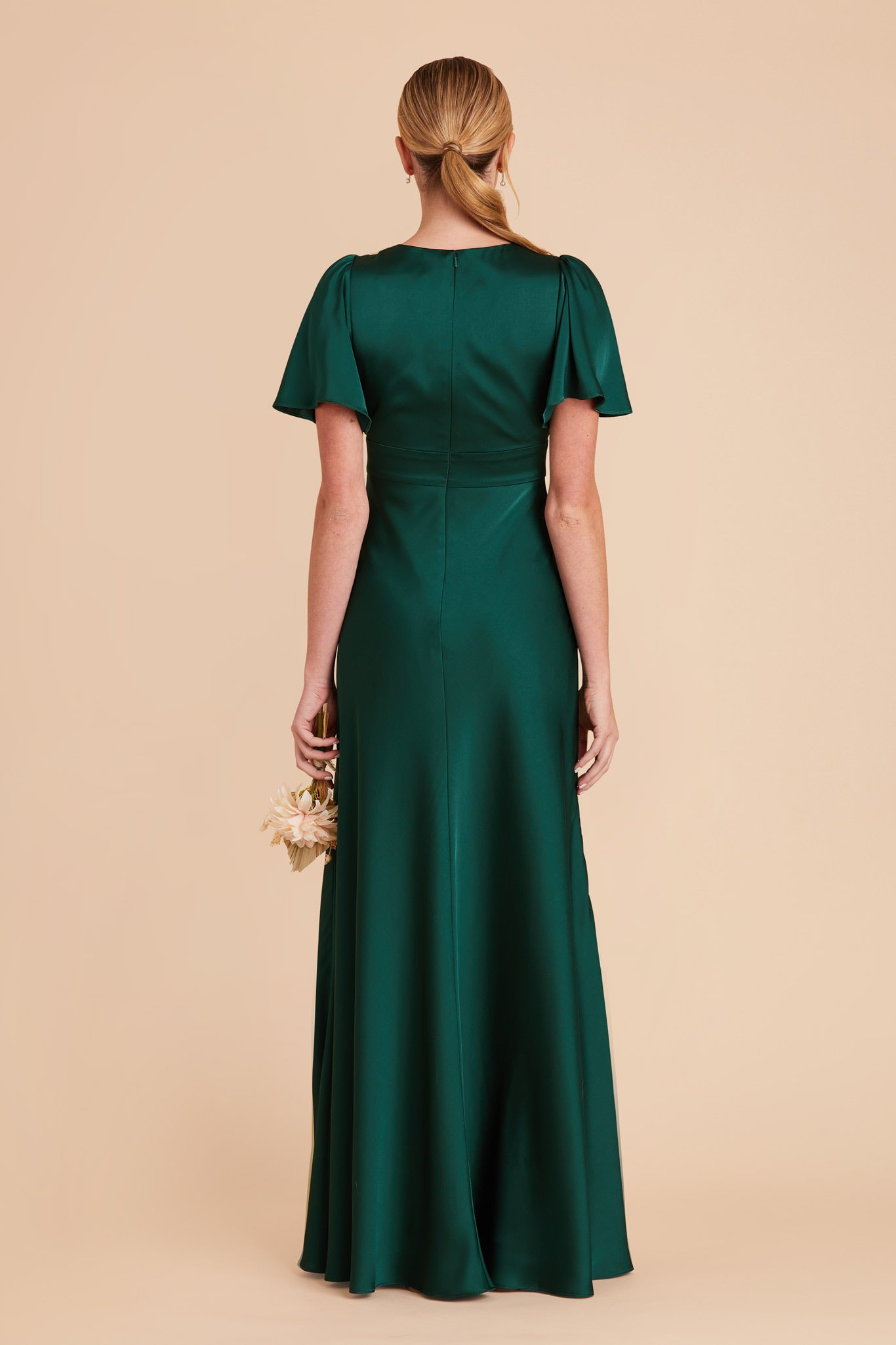 Emerald Green A-Line Bridesmaid Dress with Flutter Sleeves | Marni
