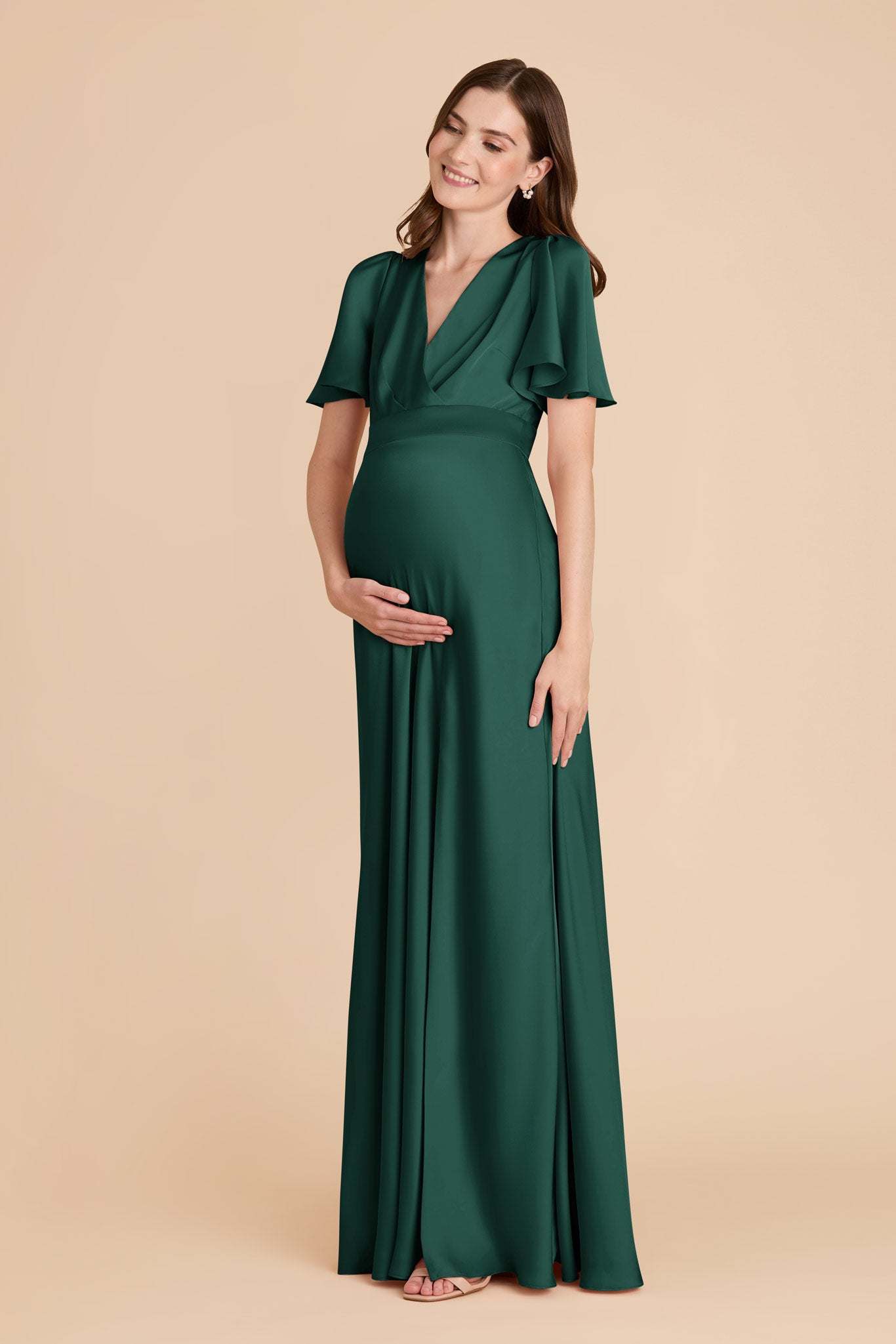Emerald Green A-Line Bridesmaid Dress with Flutter Sleeves | Marni