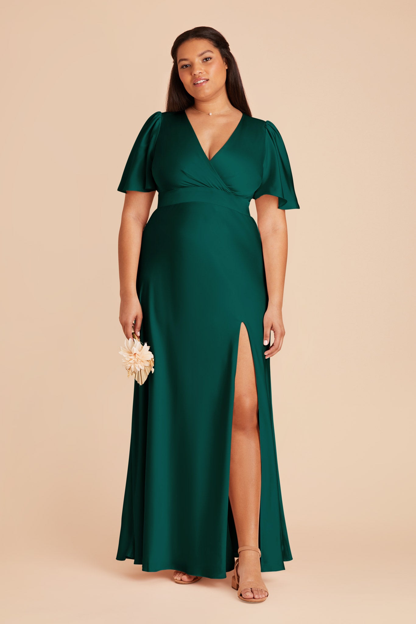 Emerald Green A-Line Bridesmaid Dress with Flutter Sleeves | Marni