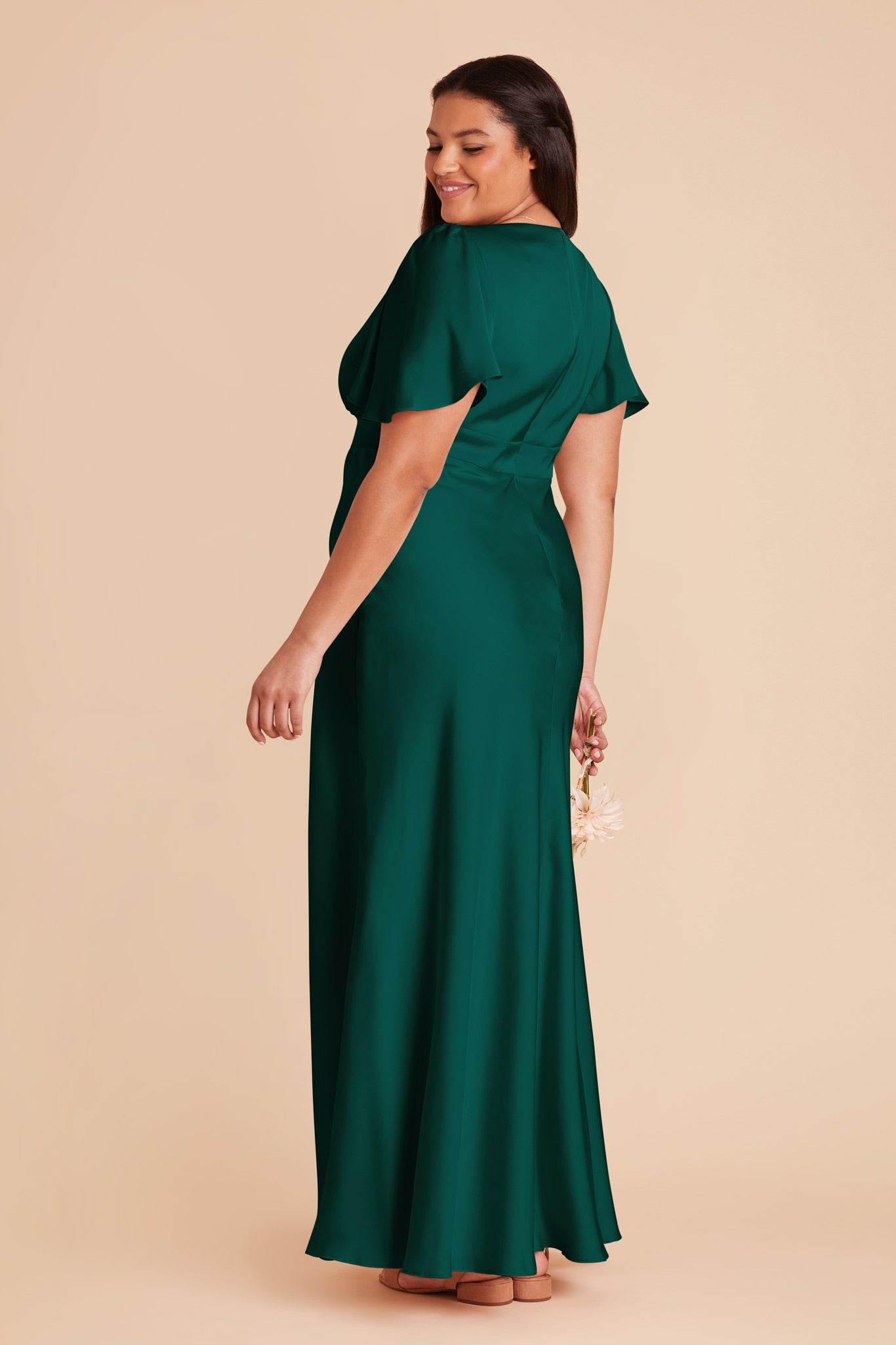 Emerald Green A-Line Bridesmaid Dress with Flutter Sleeves | Marni