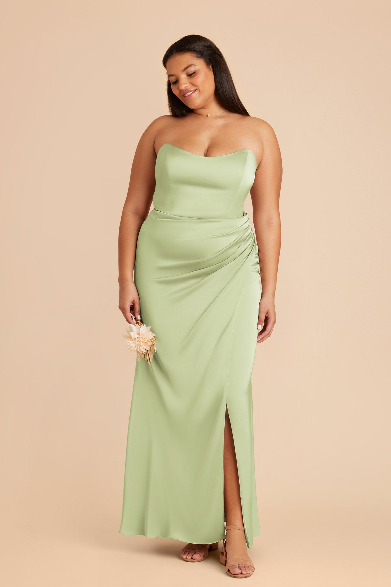 Corset Style Matte Satin Dress with Removable Straps | Anne