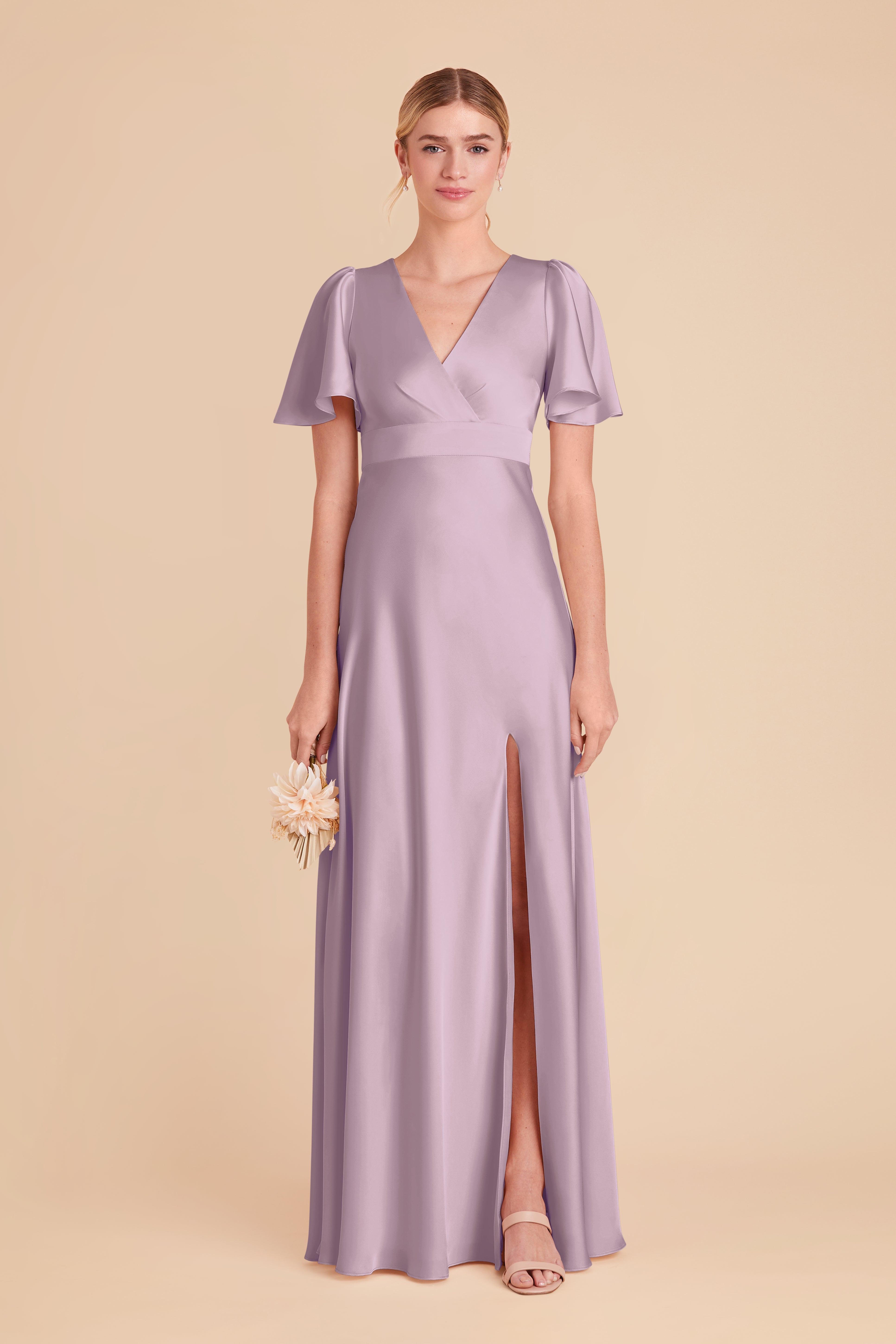 Lavender Satin Bridesmaid Dress with High Slit | Marni