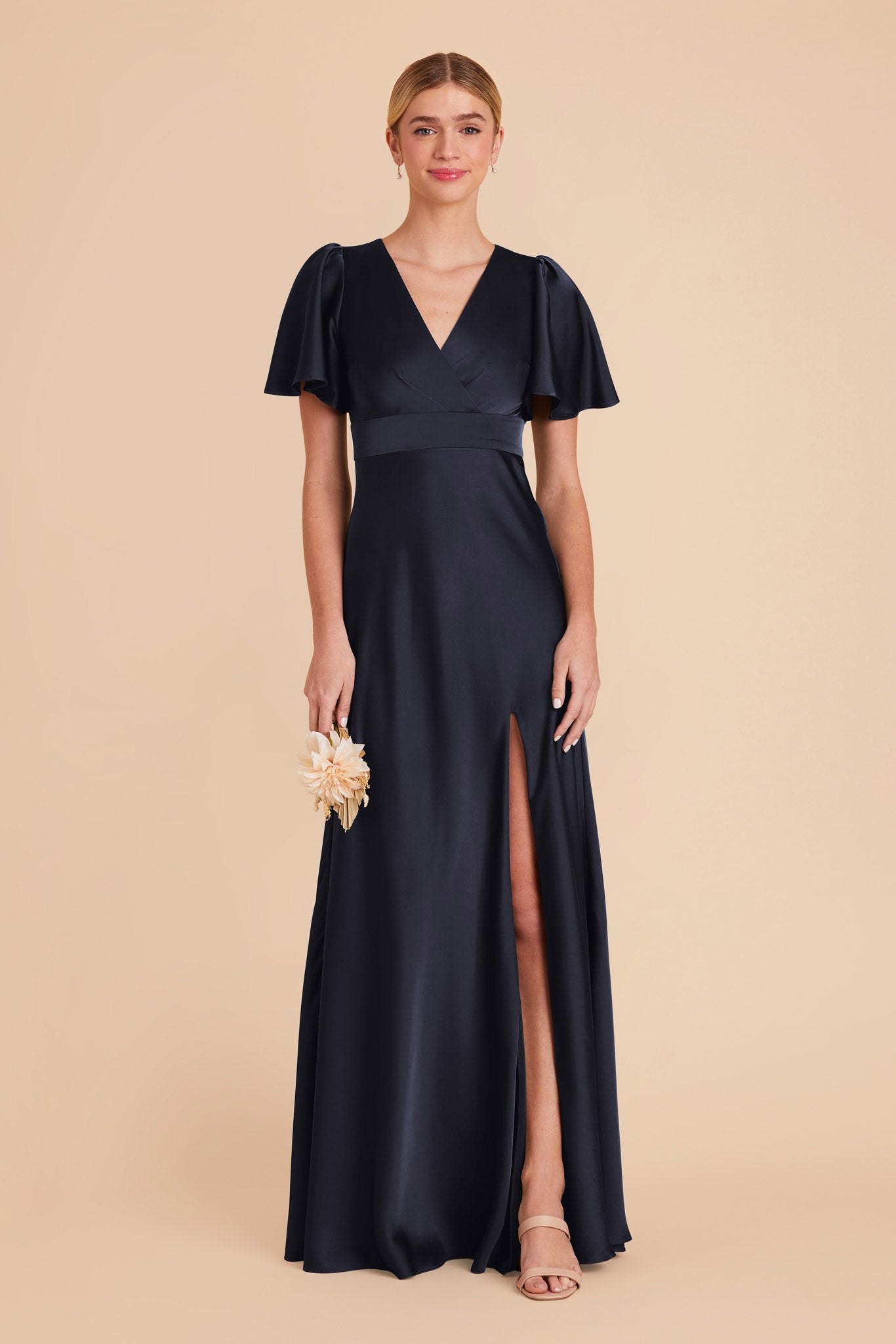 Ethereal A-Line Bridesmaid Dress with High Slit & Flutter Sleeves | Marni