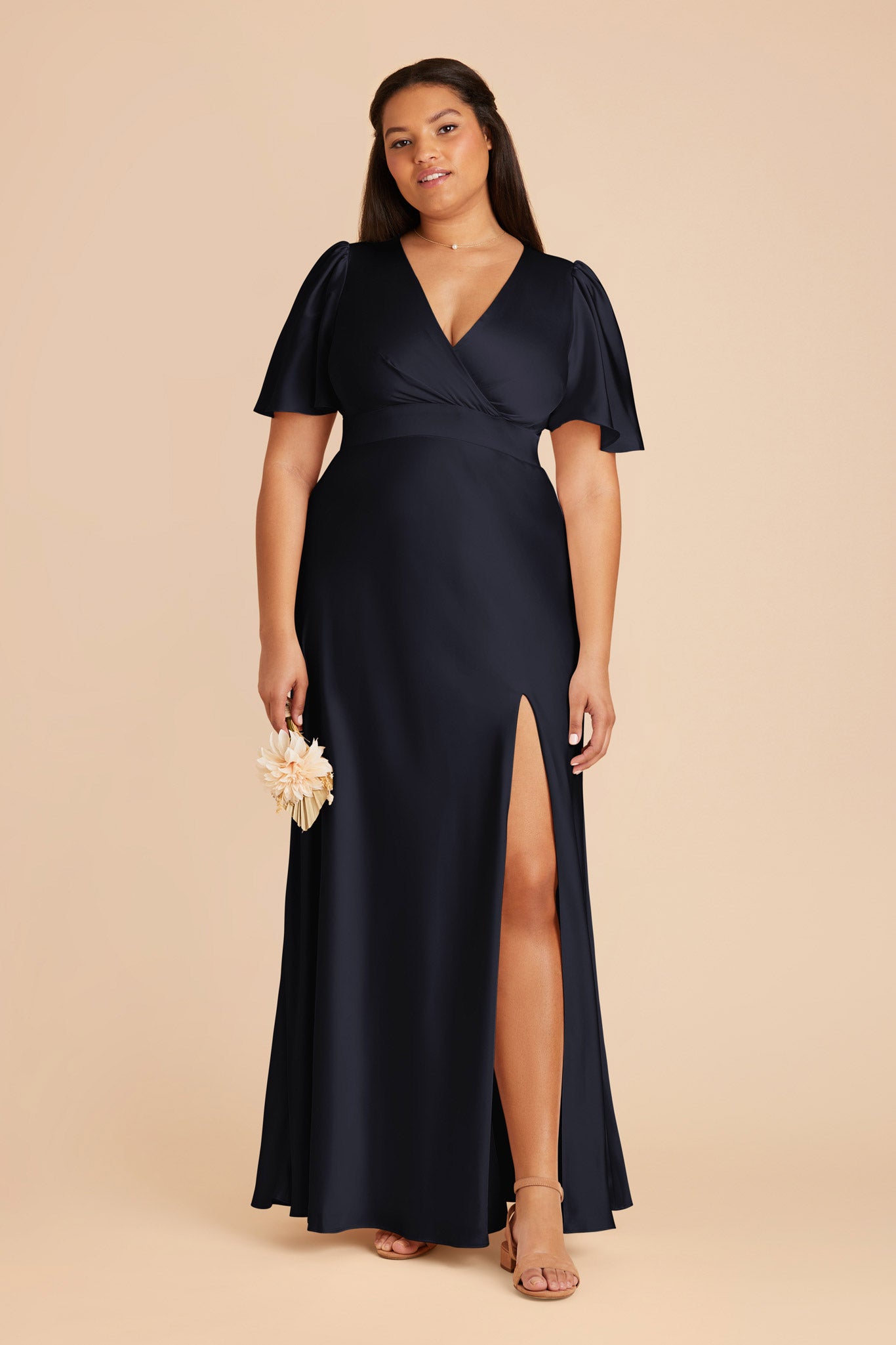 Ethereal A-Line Bridesmaid Dress with High Slit & Flutter Sleeves | Marni