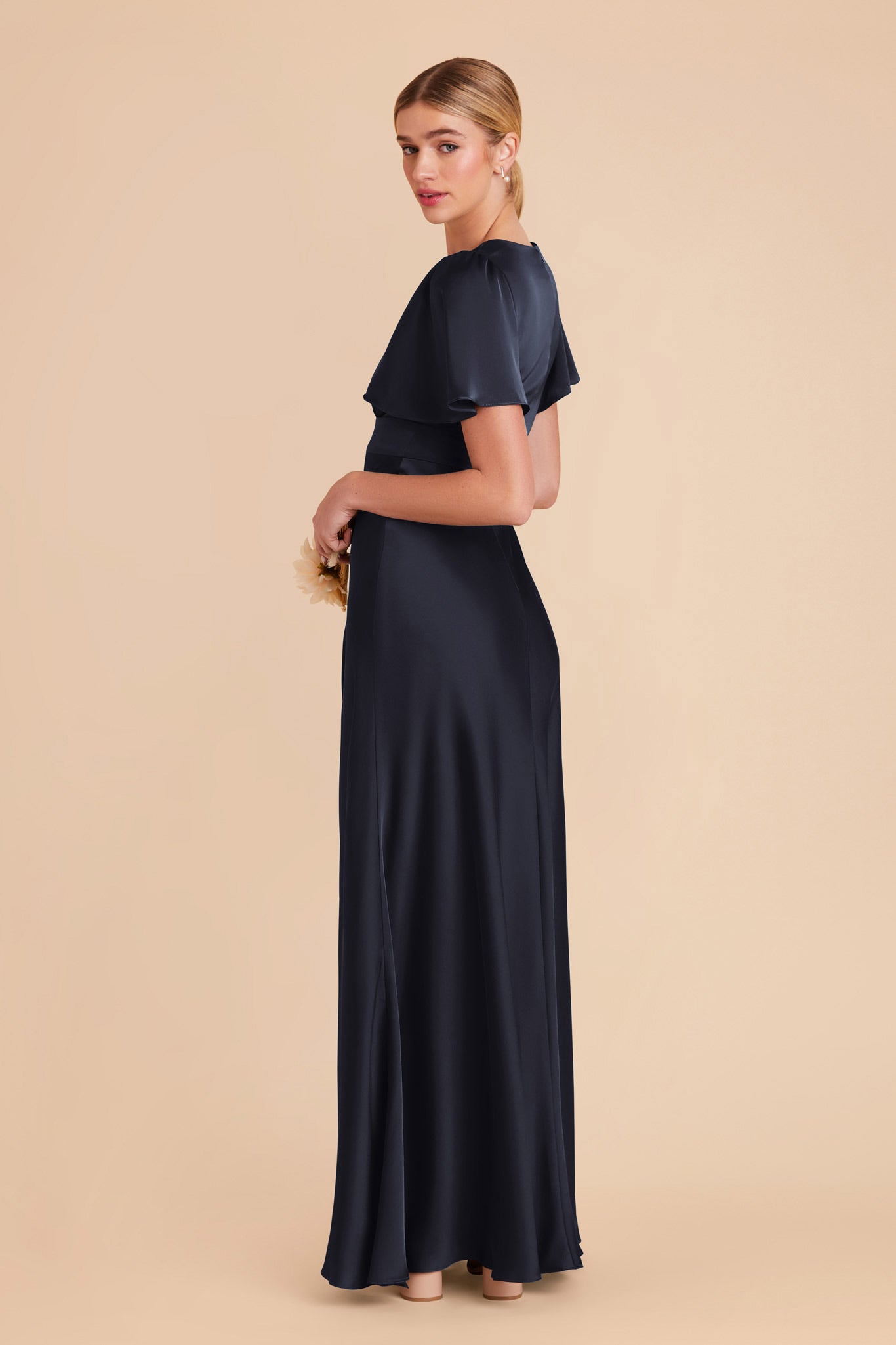 Ethereal A-Line Bridesmaid Dress with High Slit & Flutter Sleeves | Marni