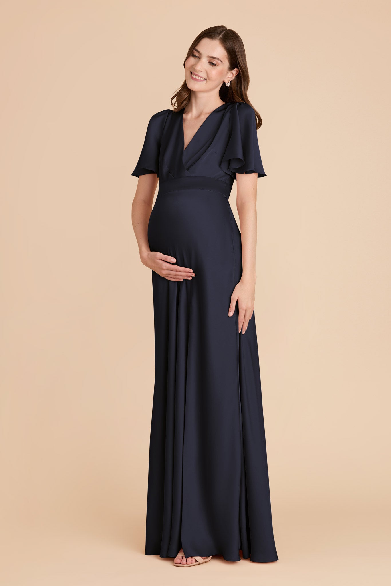 Ethereal A-Line Bridesmaid Dress with High Slit & Flutter Sleeves | Marni