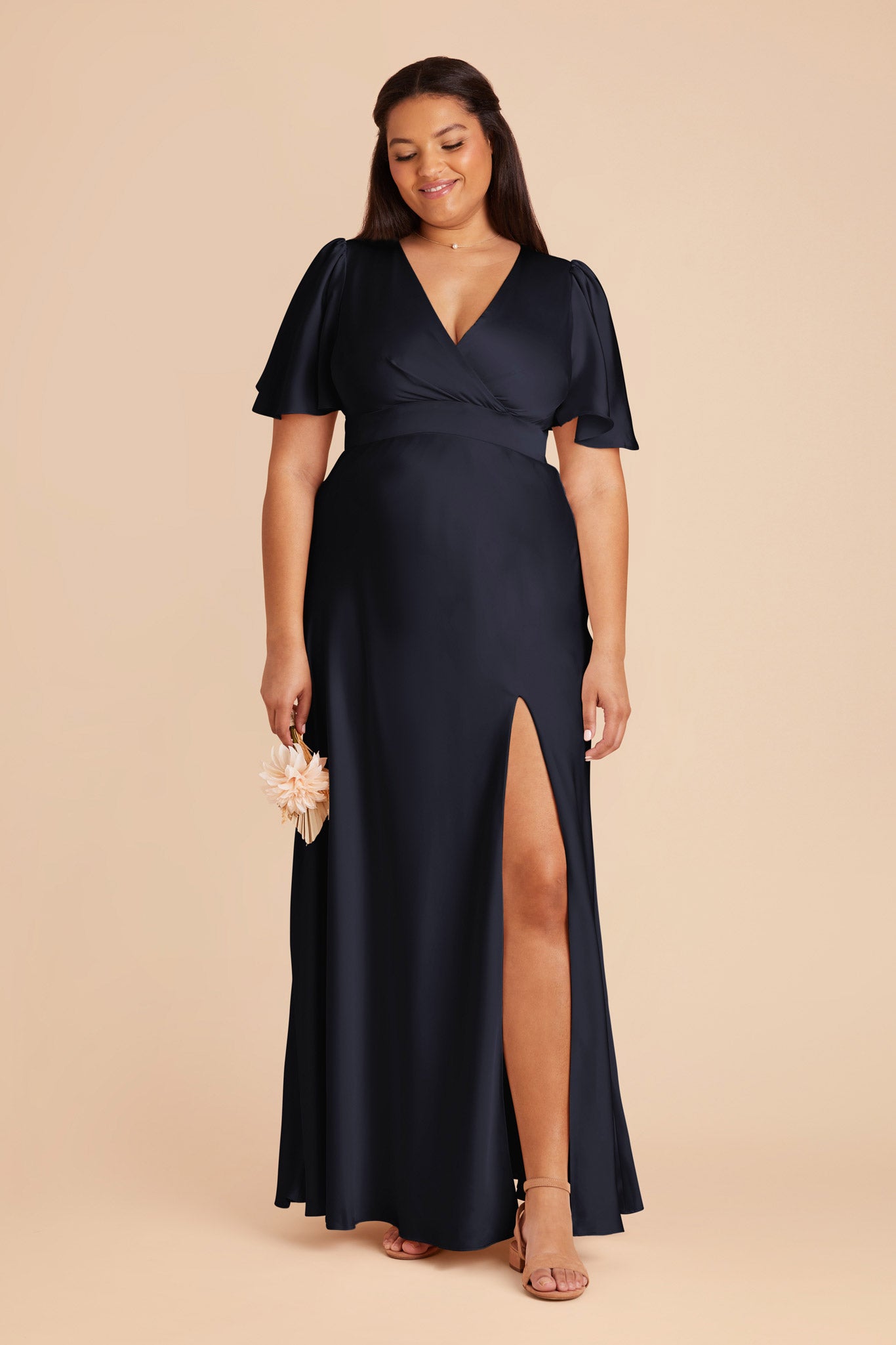 Ethereal A-Line Bridesmaid Dress with High Slit & Flutter Sleeves | Marni