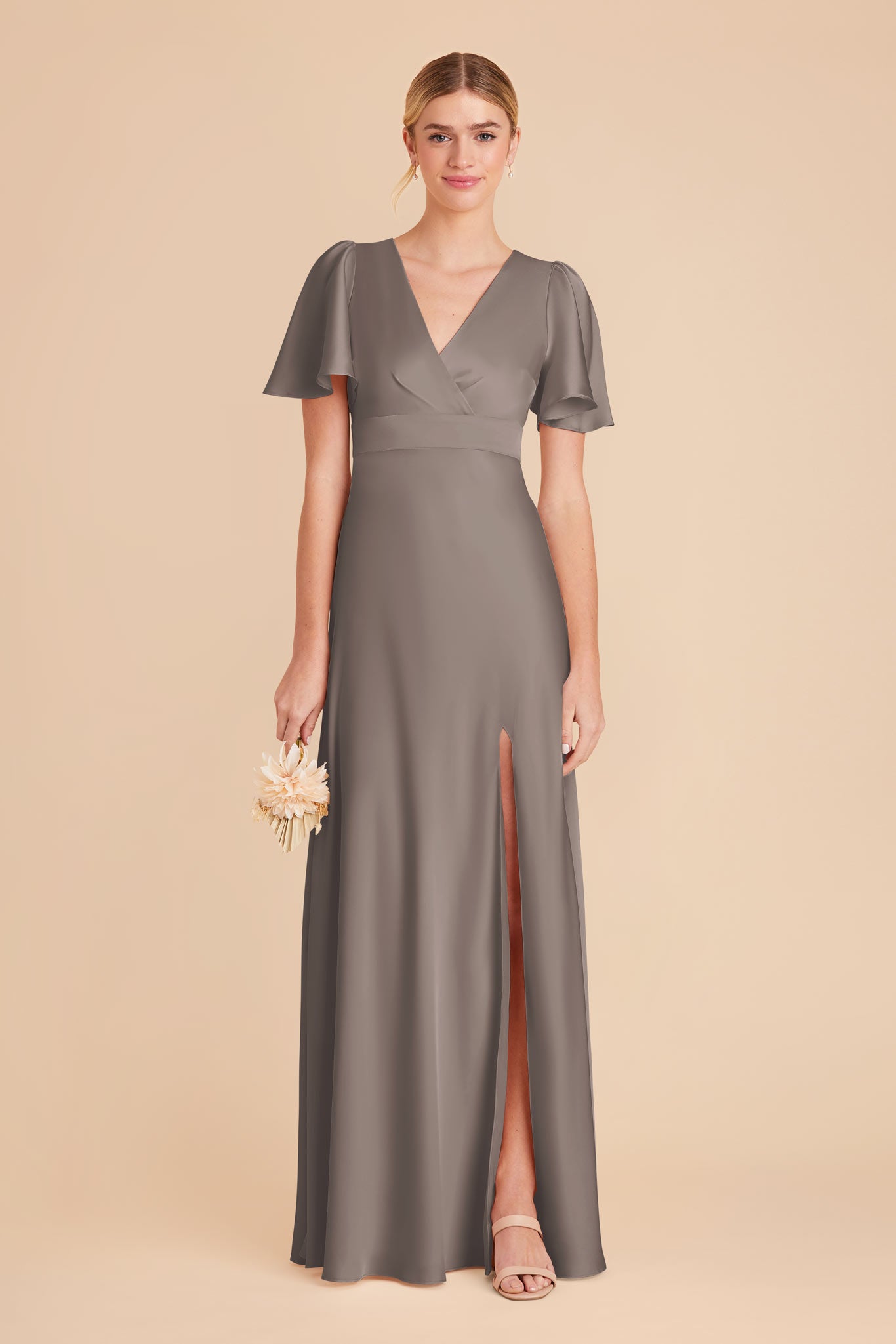 Ethereal A-Line Bridesmaid Dress with High Slit & Flutter Sleeves | Marni
