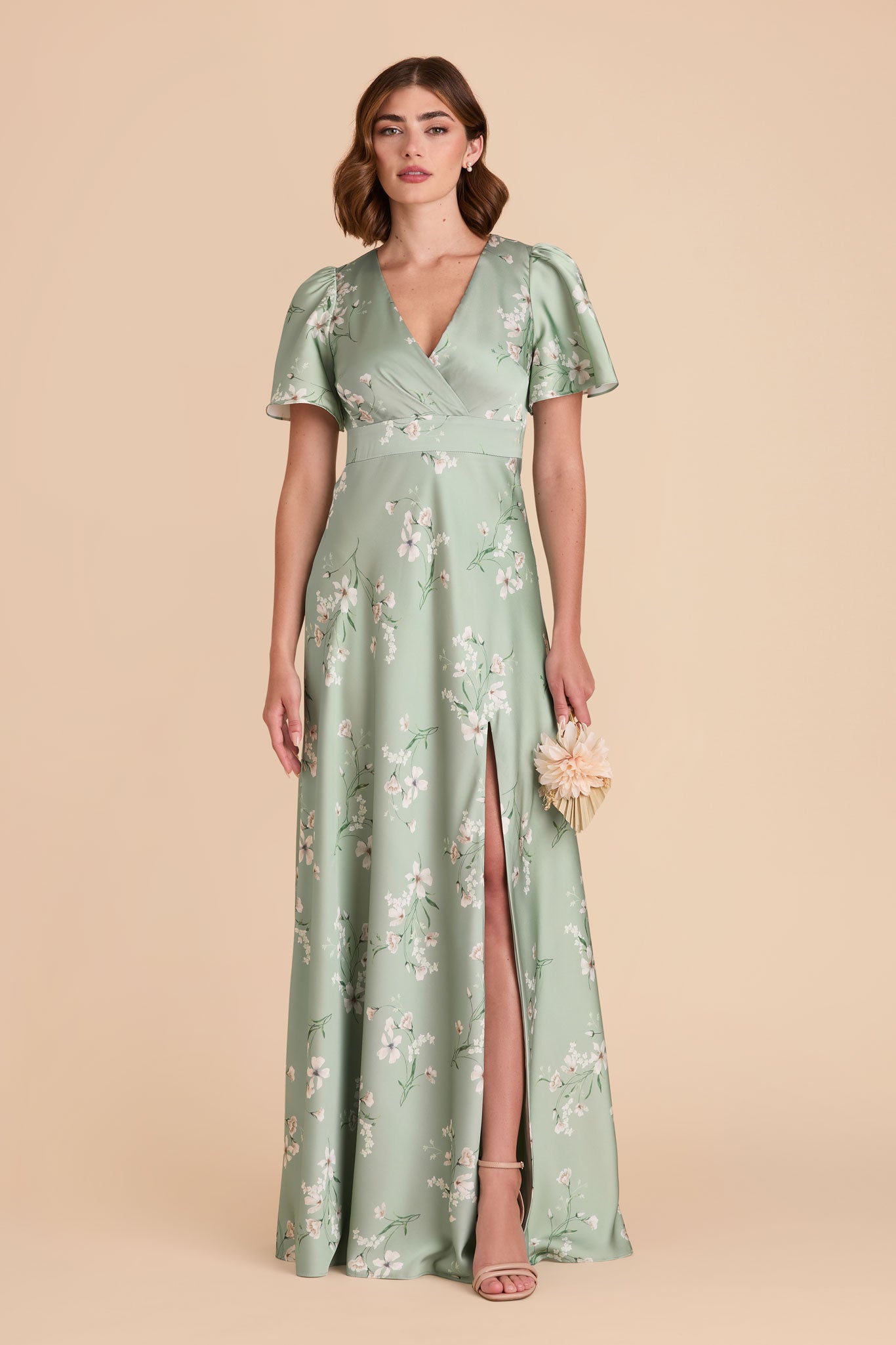 Ethereal Sage Bridesmaid Dress with High Slit & Flutter Sleeves | Marni