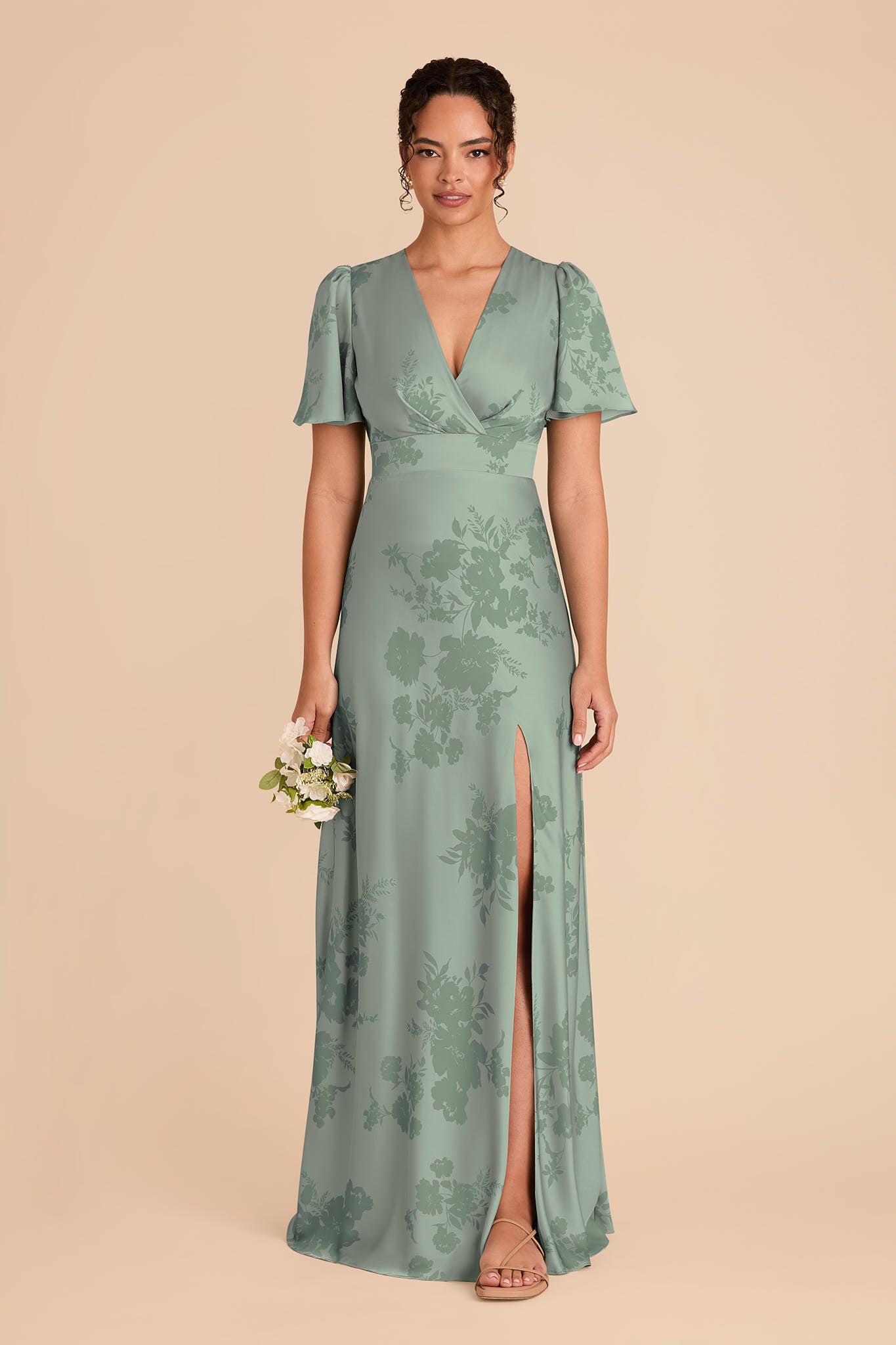 Ethereal A-Line Bridesmaid Dress with High Slit & Flutter Sleeves | Marni