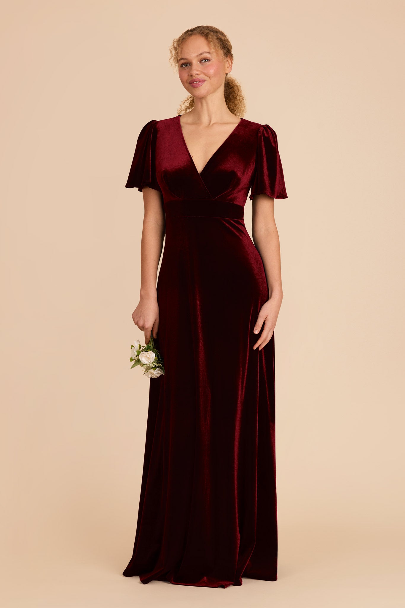 V-Neck Velvet Bridesmaid Dress with Flutter Sleeves | Marni