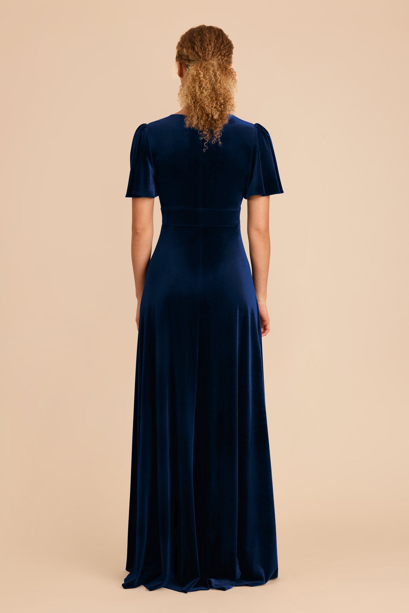 V-Neck A-Line Bridesmaid Dress with Flutter Sleeves | Marni Navy Velvet