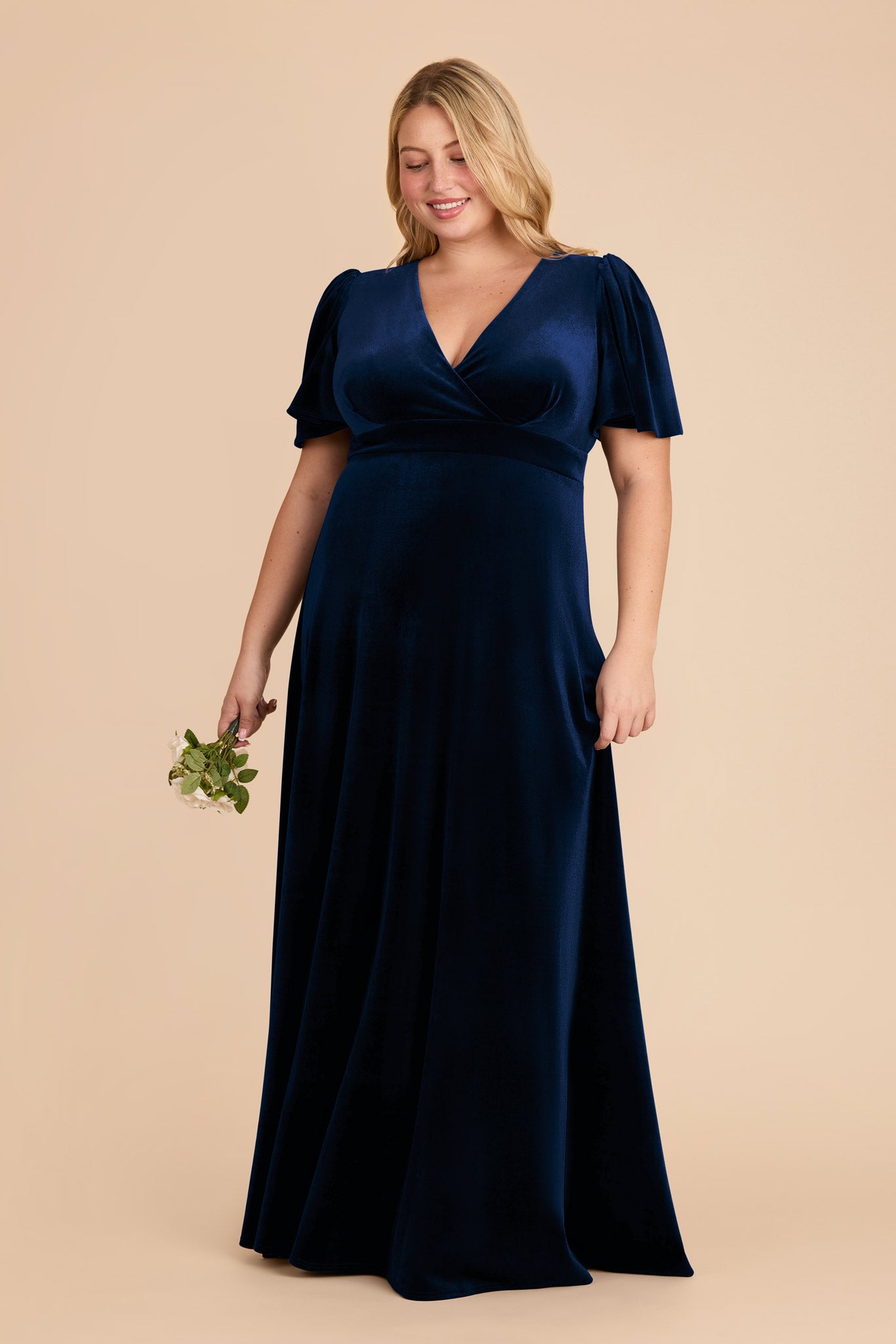 V-Neck A-Line Bridesmaid Dress with Flutter Sleeves | Marni Navy Velvet