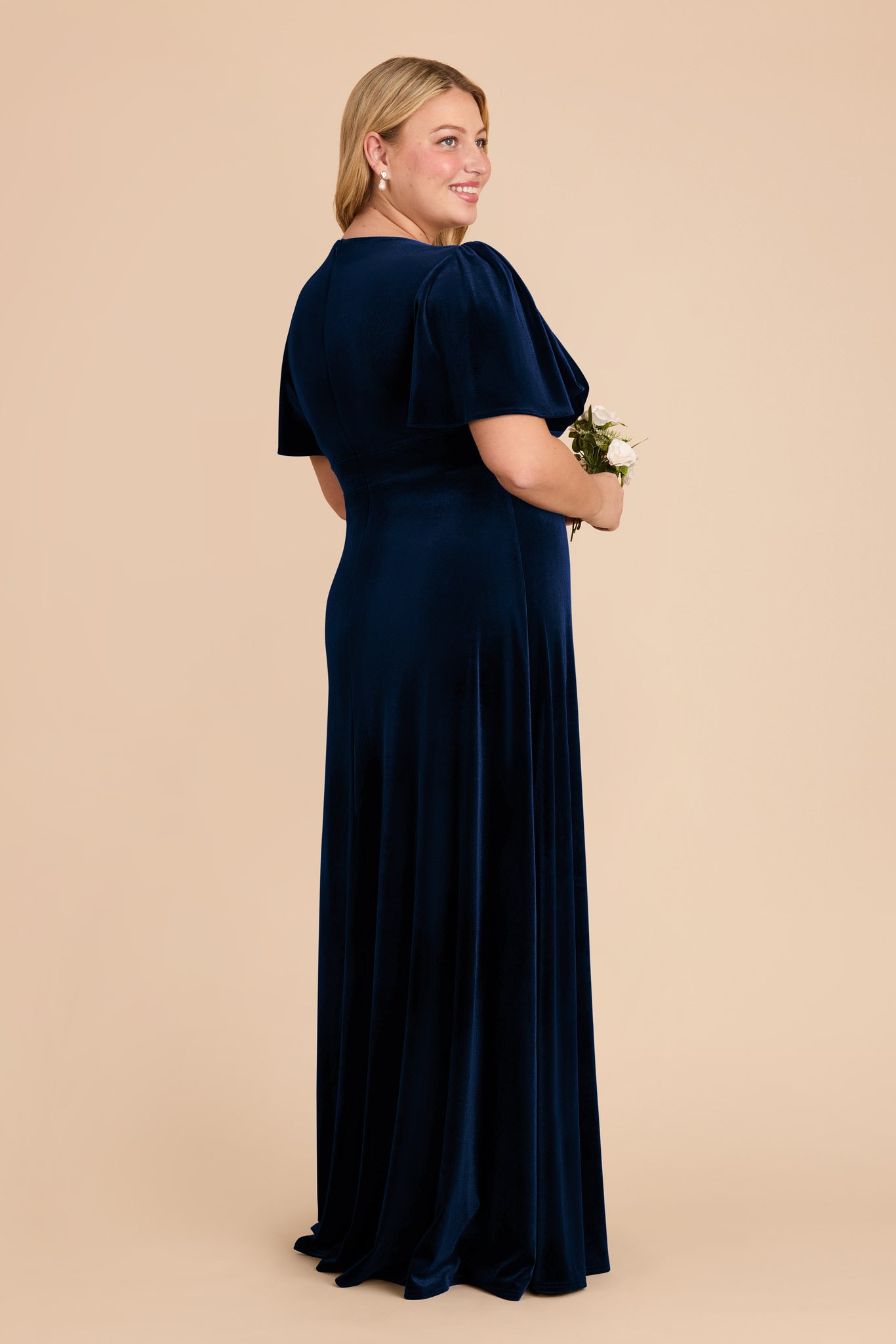 V-Neck A-Line Bridesmaid Dress with Flutter Sleeves | Marni Navy Velvet