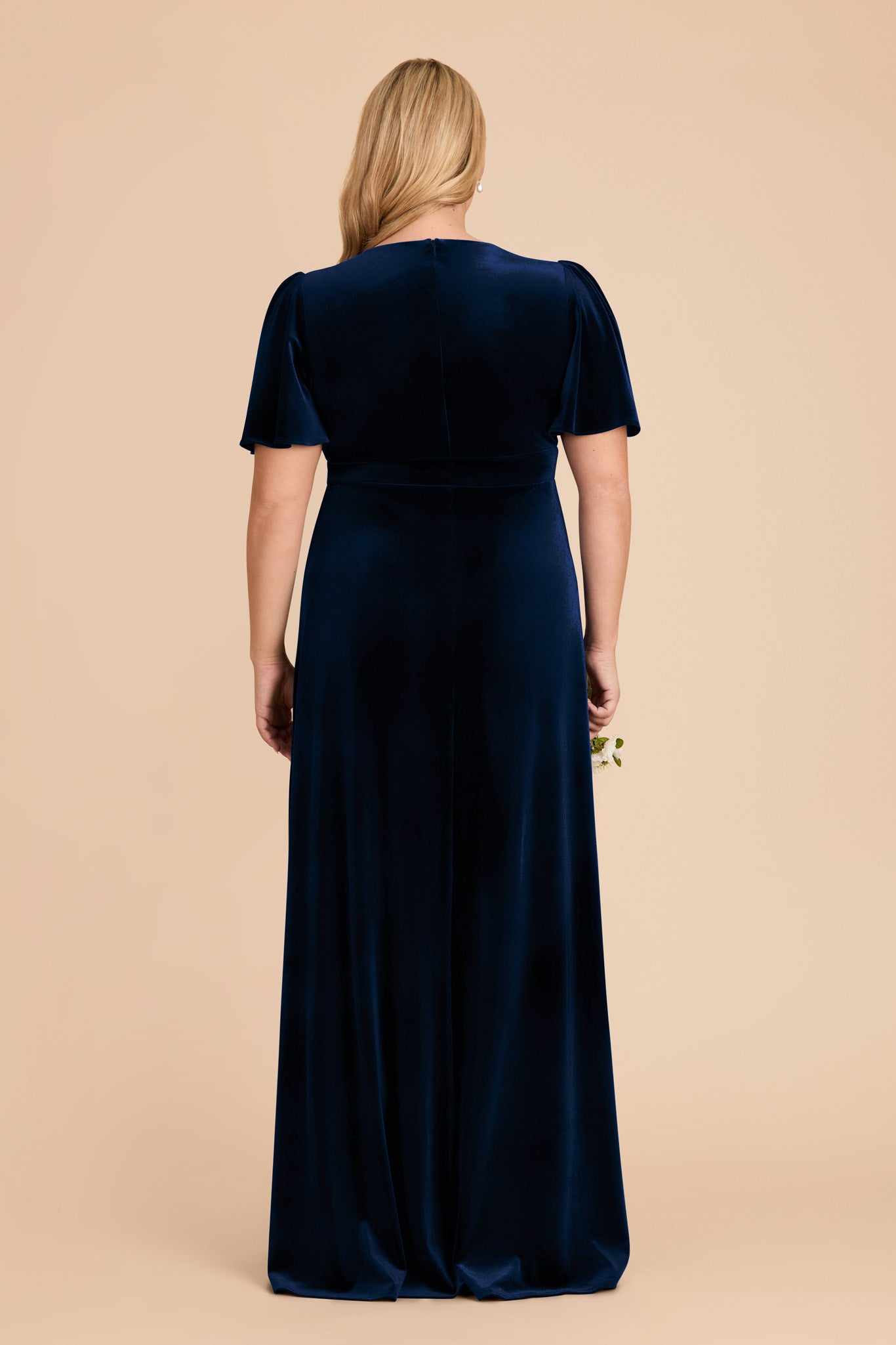 V-Neck A-Line Bridesmaid Dress with Flutter Sleeves | Marni Navy Velvet