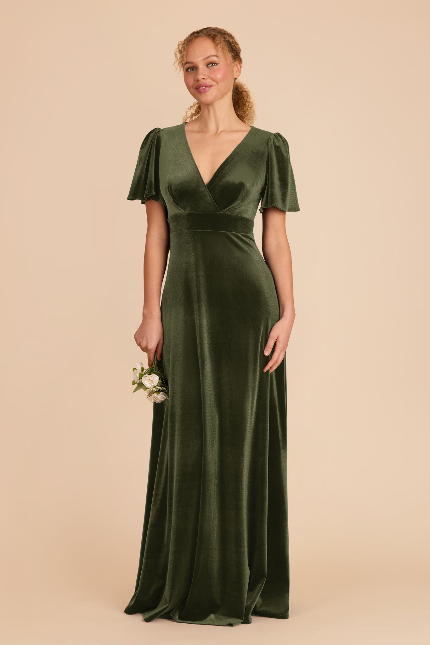 V-Neck Velvet Bridesmaid Dress with Flutter Sleeves | Marni