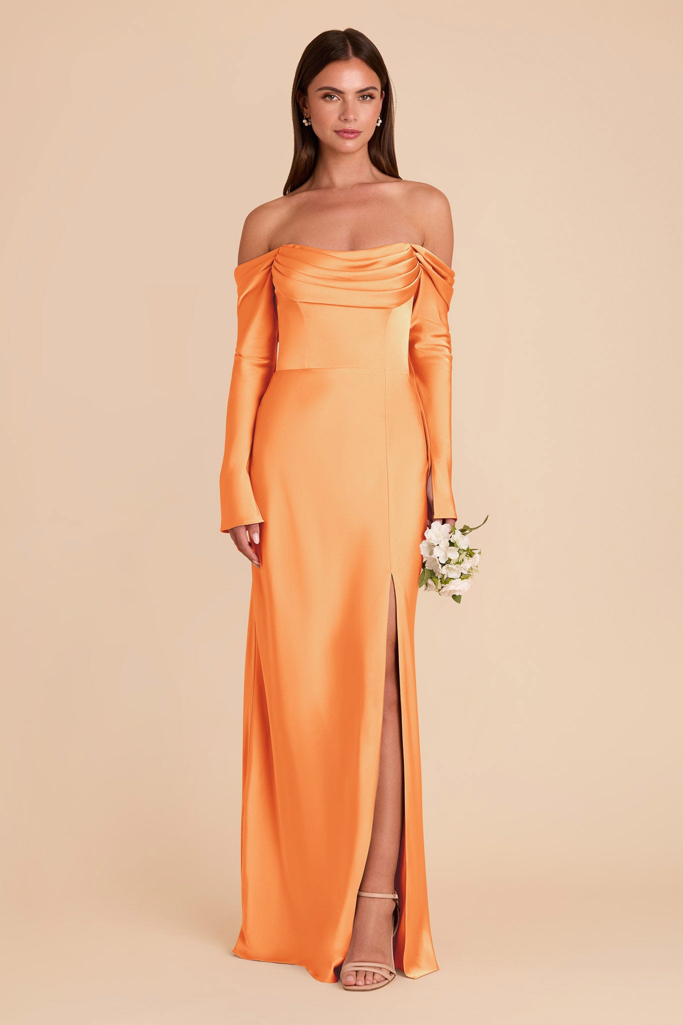 Off-the-Shoulder Bridesmaid Dress with Cowl Neck | Maya Matte Satin