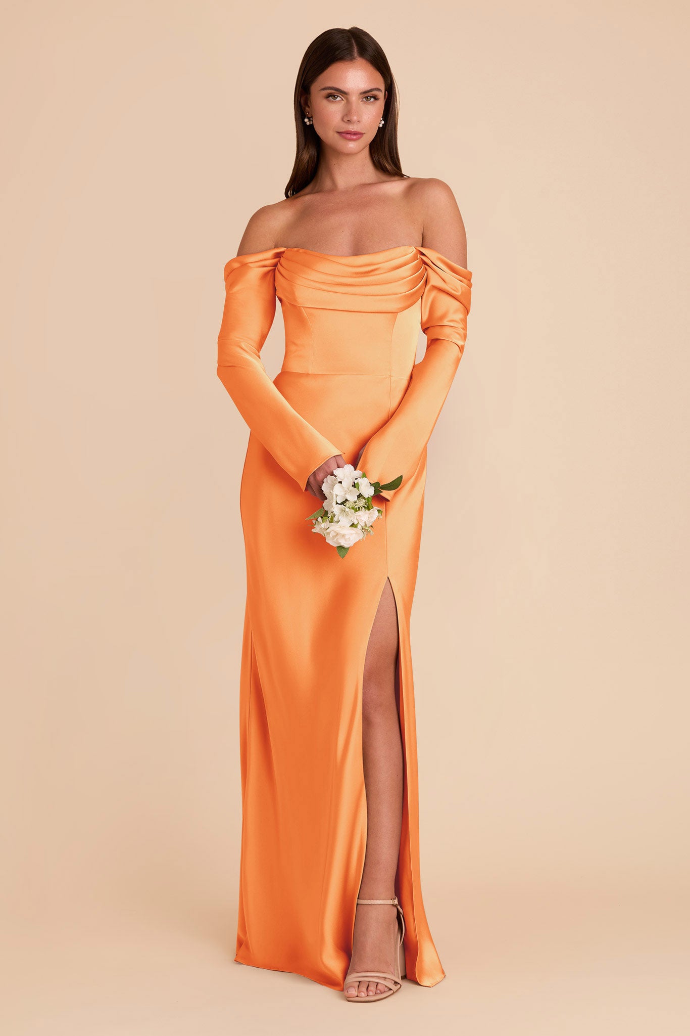 Off-the-Shoulder Bridesmaid Dress with Cowl Neck | Maya Matte Satin