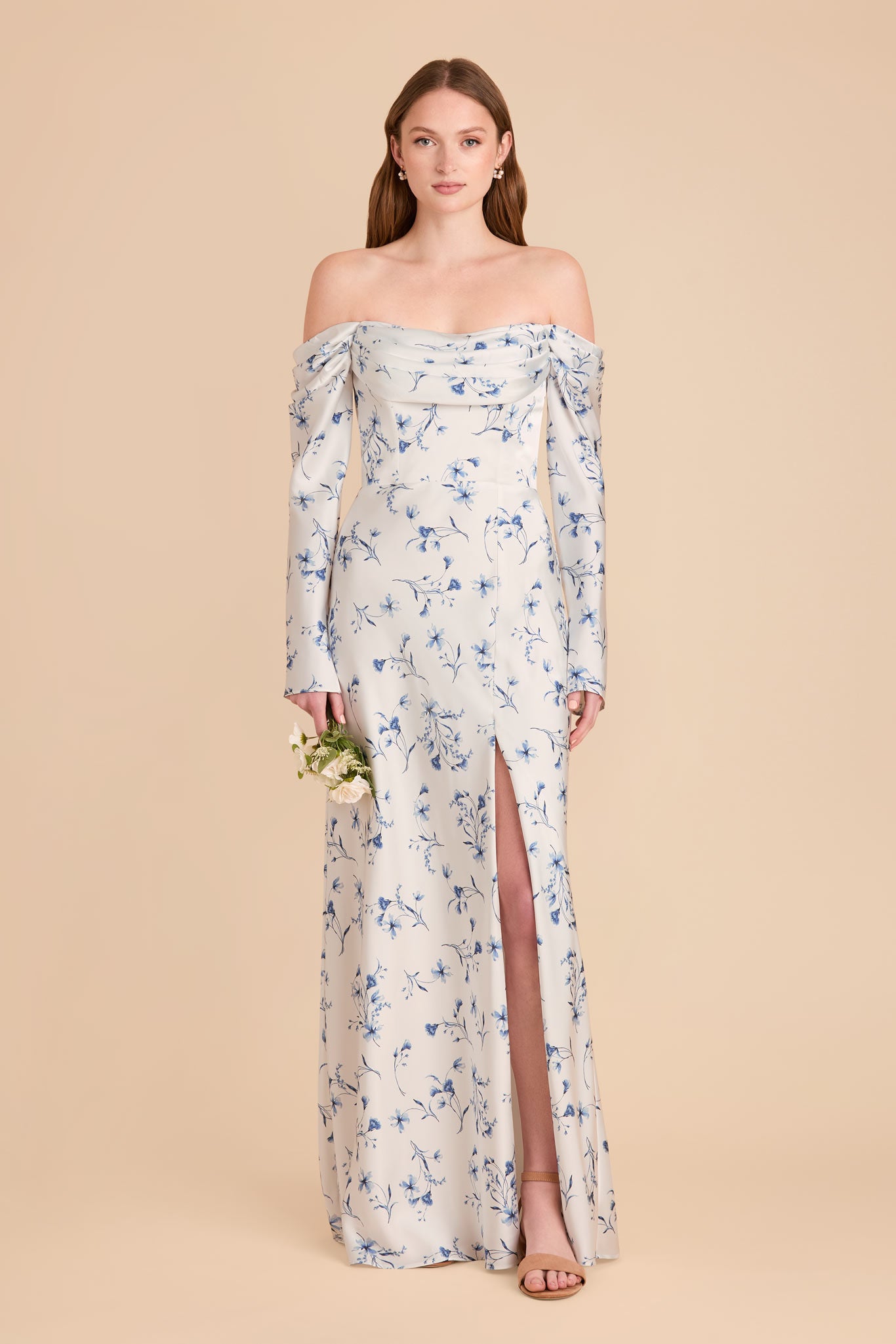 Off-the-Shoulder Bridesmaid Dress with Cowl Neck | Maya Matte Satin