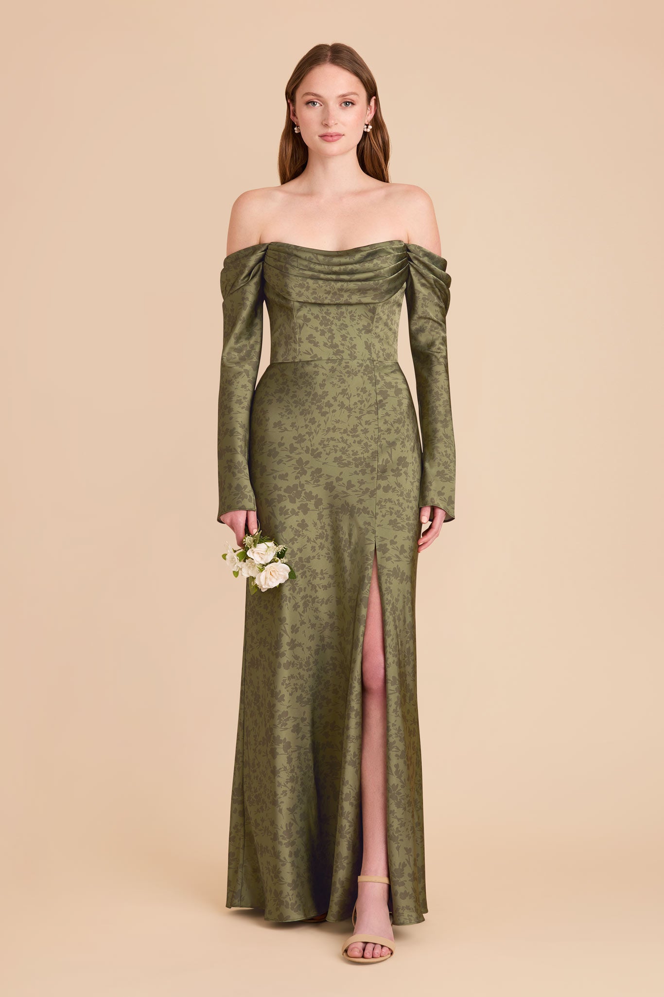 Off-the-Shoulder Bridesmaid Dress with Cowl Neck | Maya Matte Satin