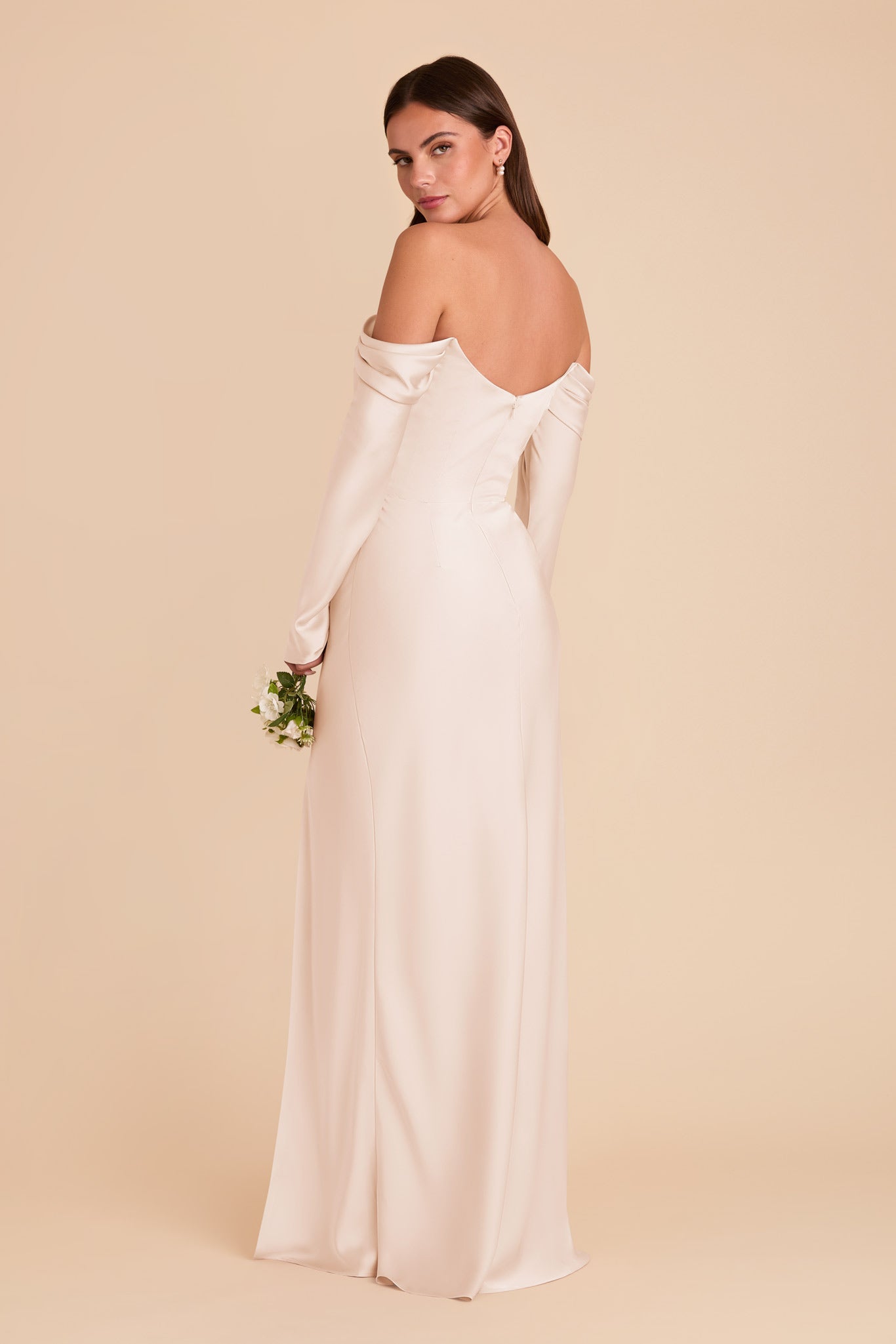 Champagne Satin Bridesmaid Dress with Cowl Neck | Maya Matte
