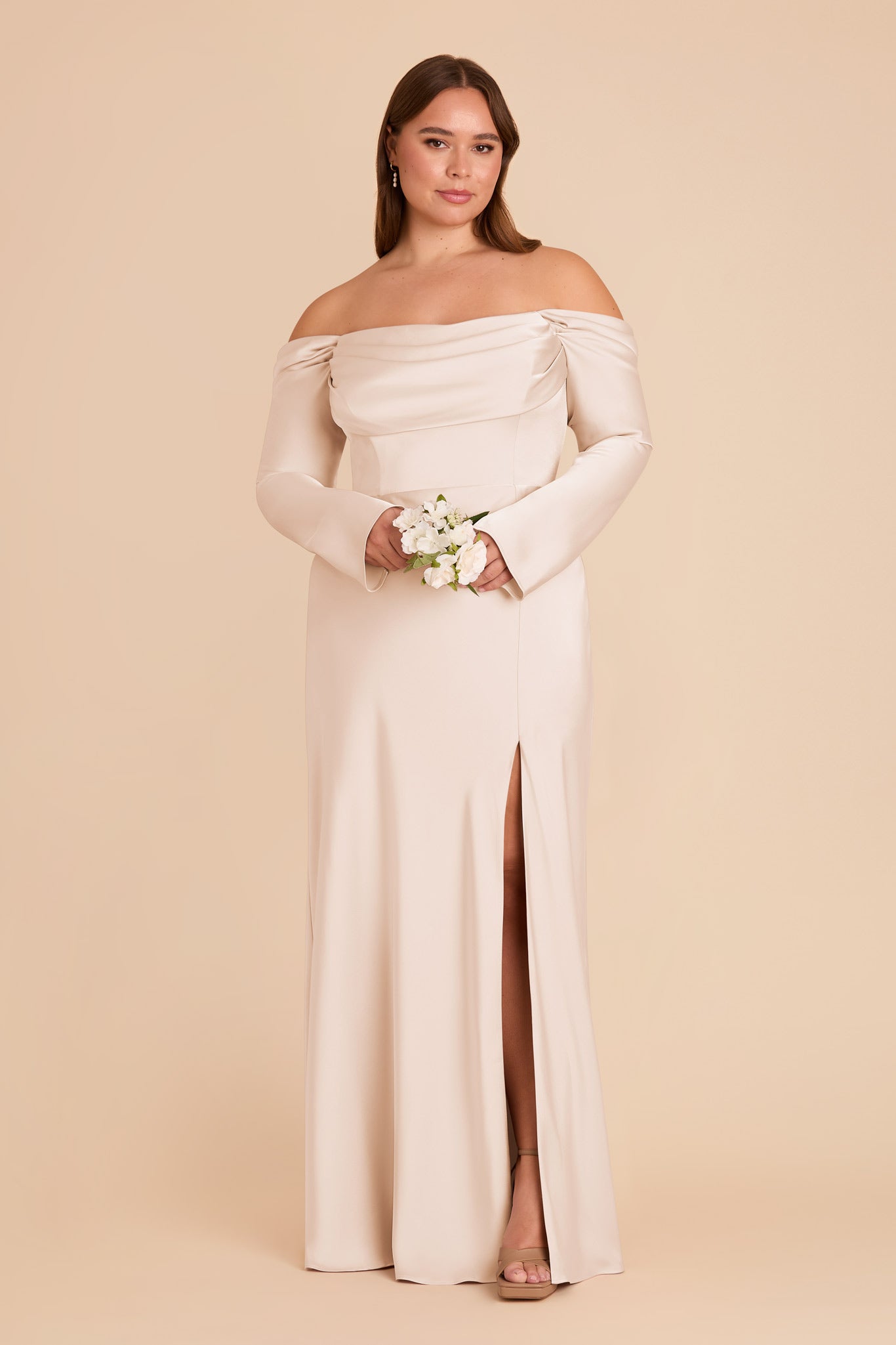 Champagne Satin Bridesmaid Dress with Cowl Neck | Maya Matte
