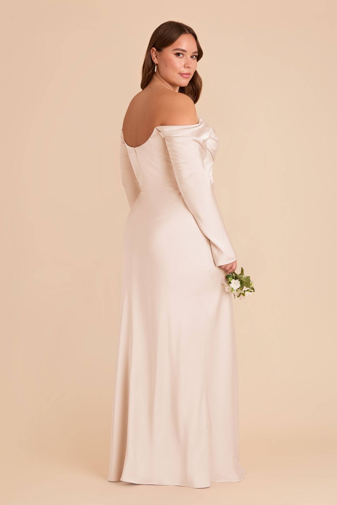 Champagne Satin Bridesmaid Dress with Cowl Neck | Maya Matte
