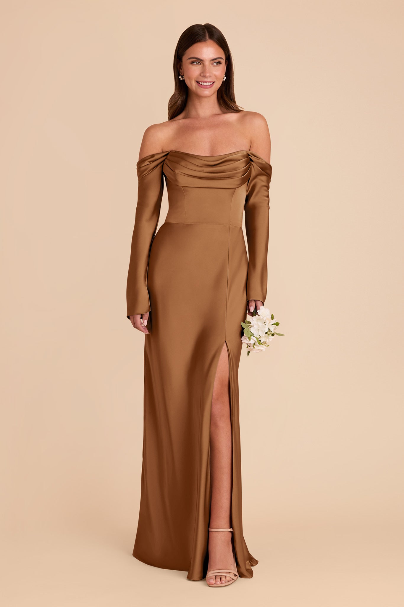Off-the-Shoulder Bridesmaid Dress with Cowl Neck | Maya Matte Satin