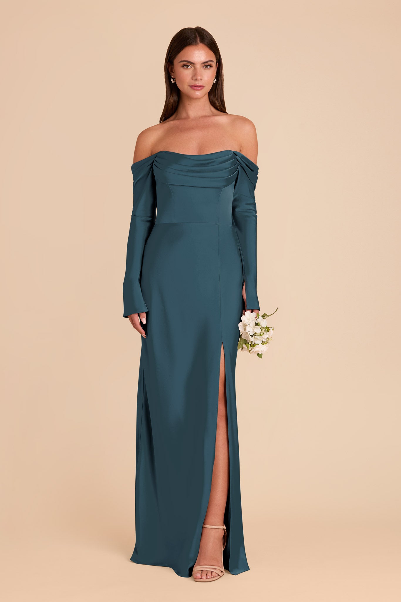 Off-the-Shoulder Bridesmaid Dress with Cowl Neck | Maya Matte Satin