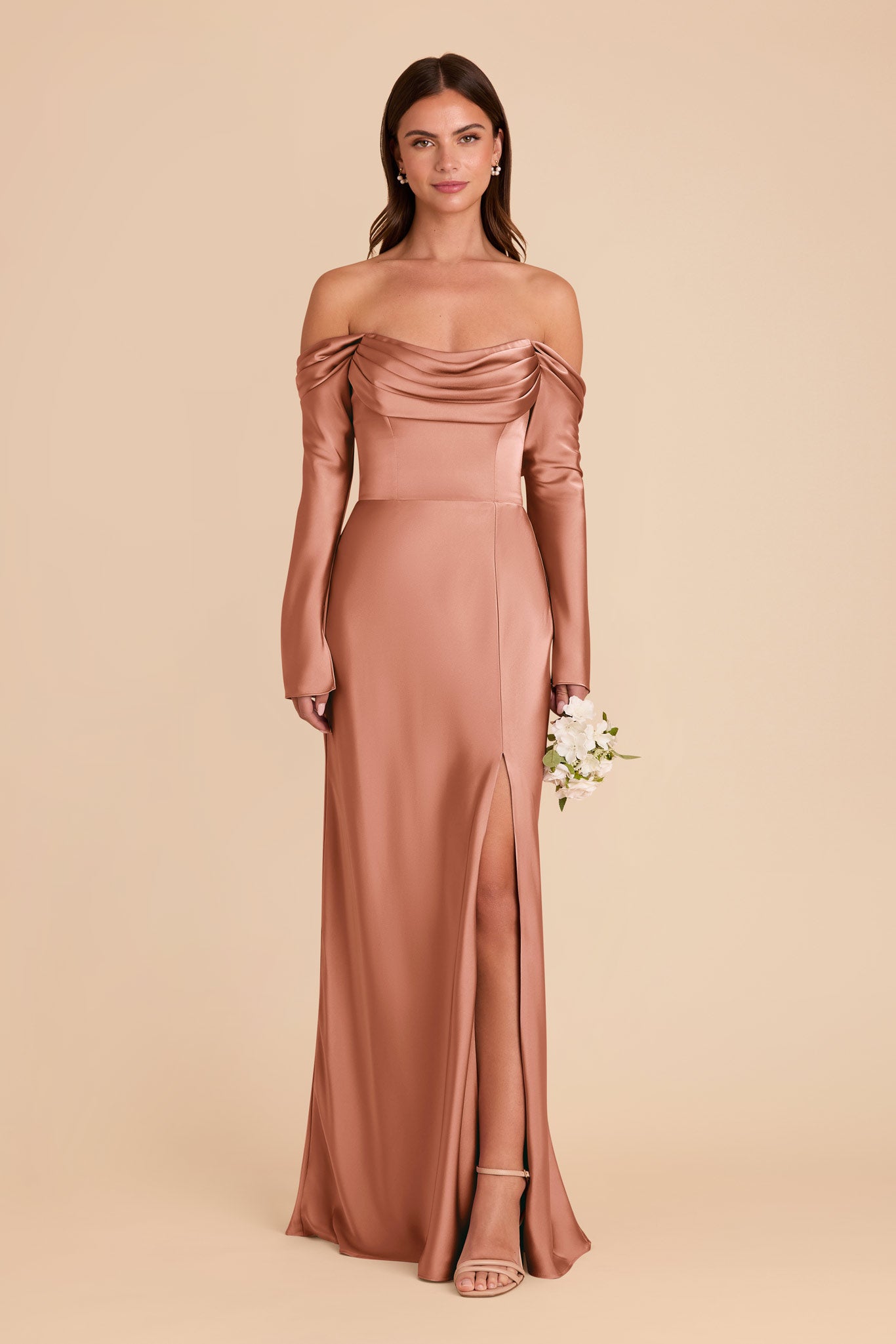 Off-the-Shoulder Satin Bridesmaid Dress with Cowl Neck | Maya Matte