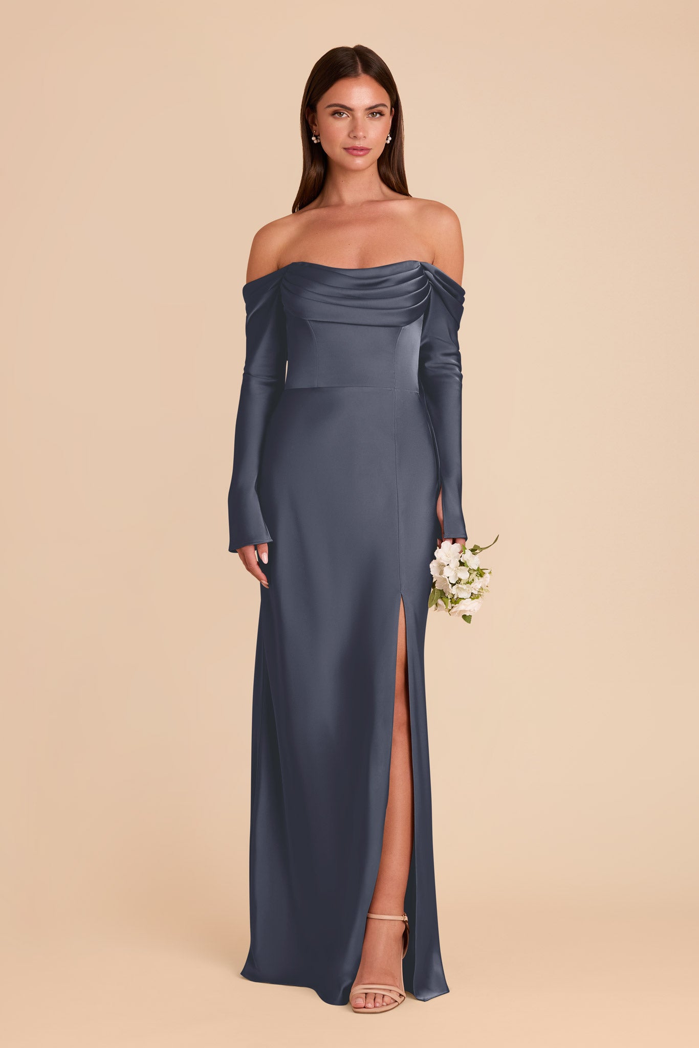 Off-the-Shoulder Bridesmaid Dress with Cowl Neck | Maya Matte Satin