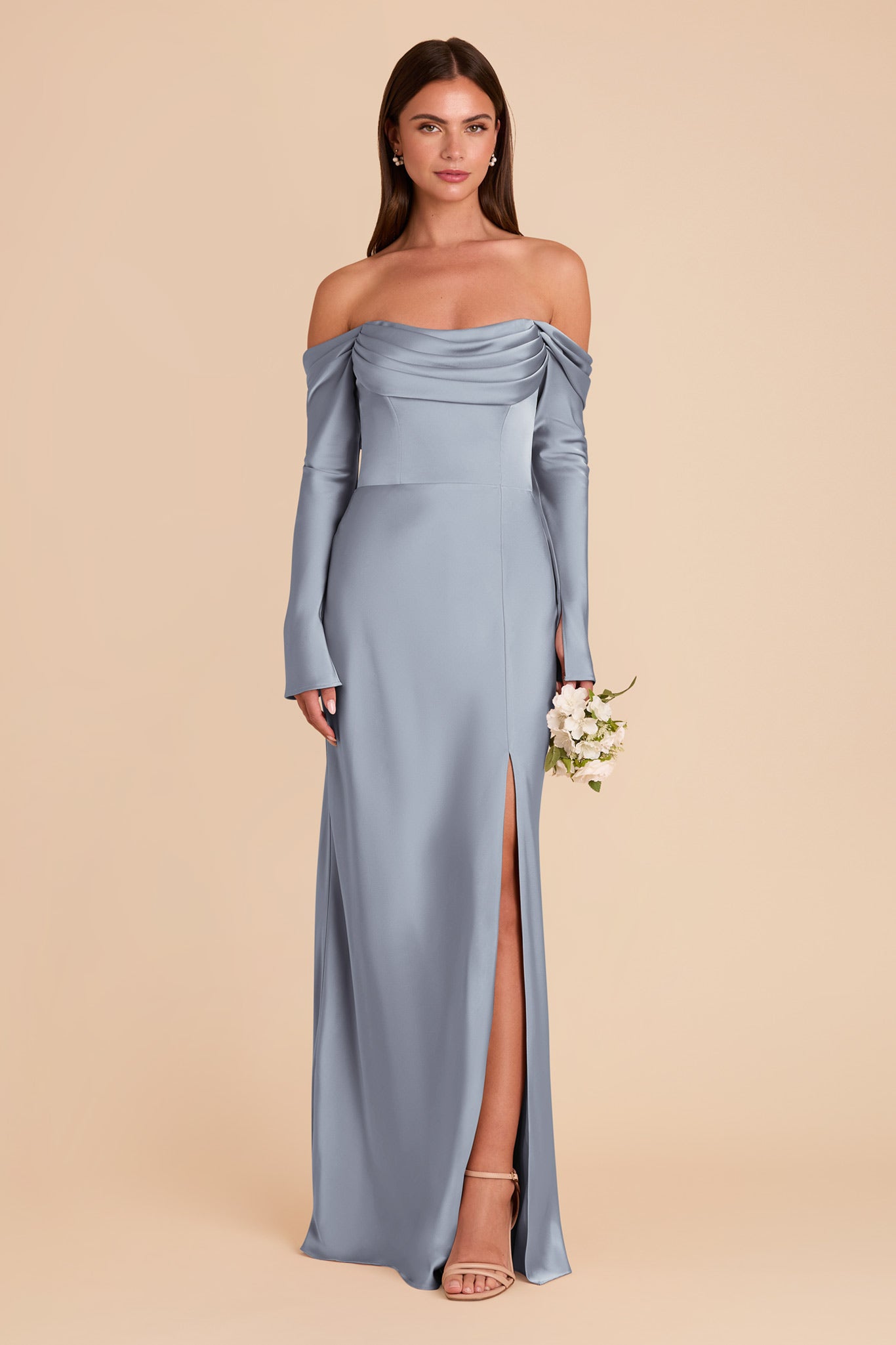 Off-the-Shoulder Bridesmaid Dress with Cowl Neck | Maya Matte Satin