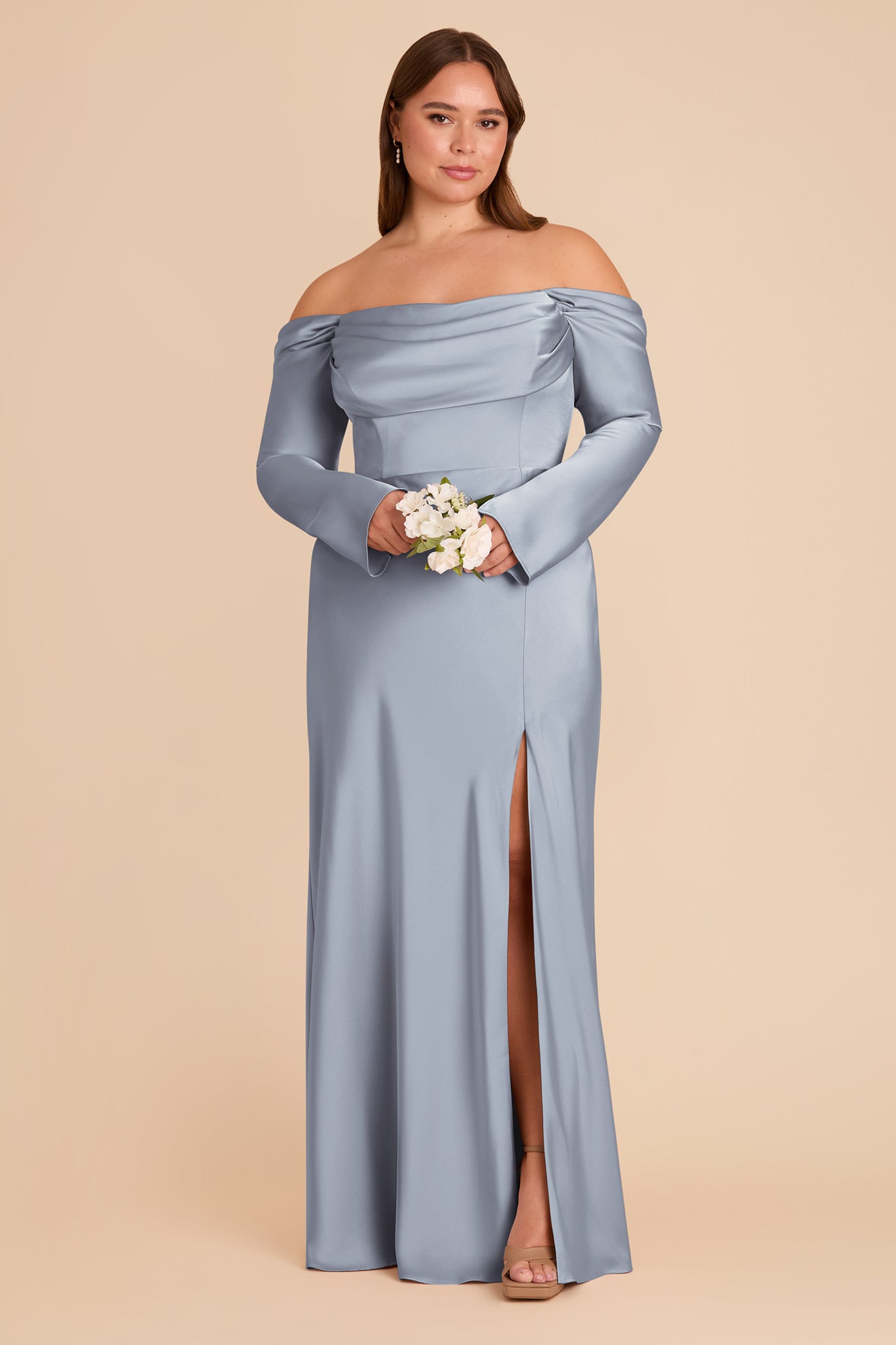 Off-the-Shoulder Bridesmaid Dress with Cowl Neck | Maya Matte Satin