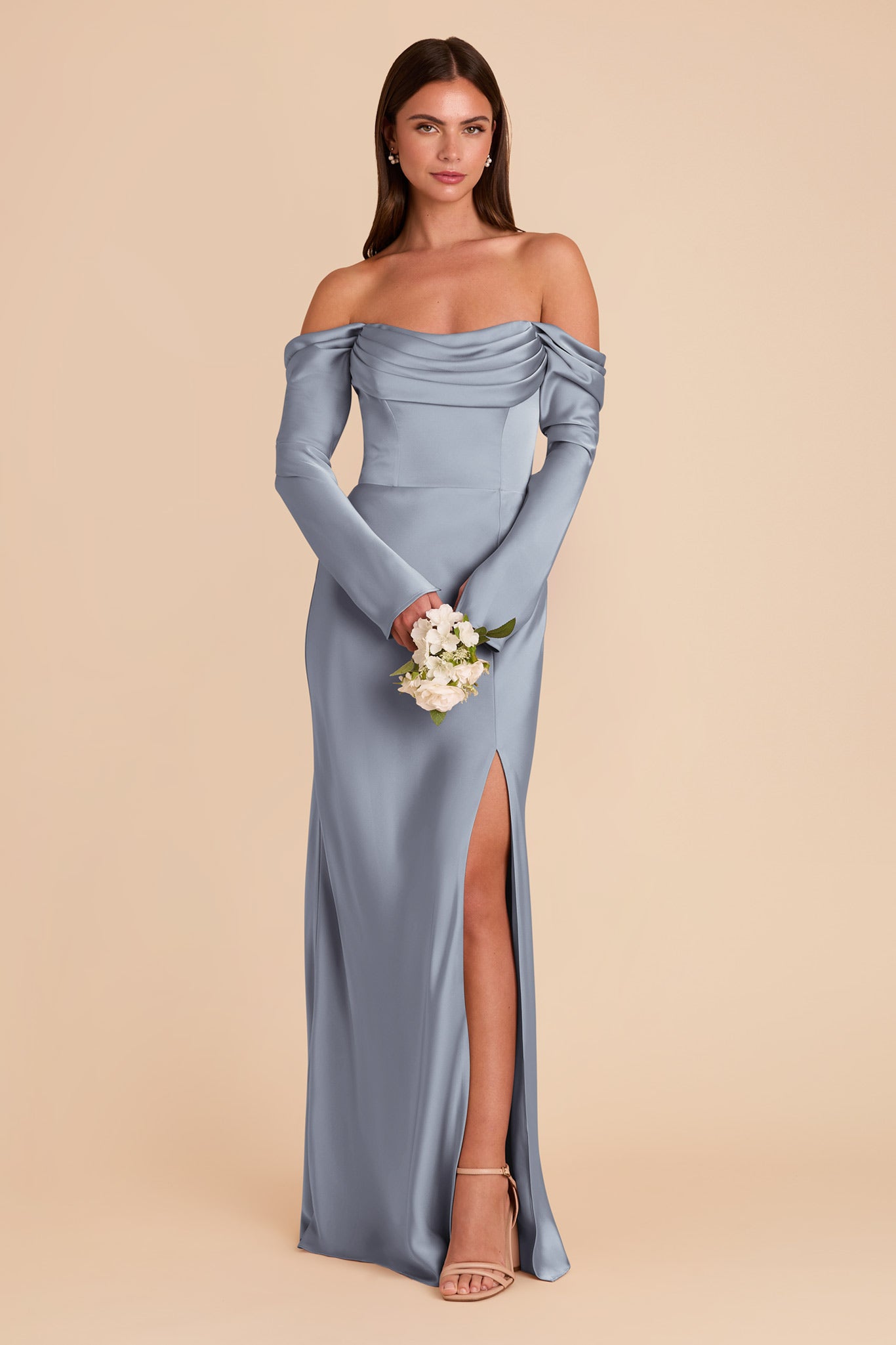 Off-the-Shoulder Bridesmaid Dress with Cowl Neck | Maya Matte Satin